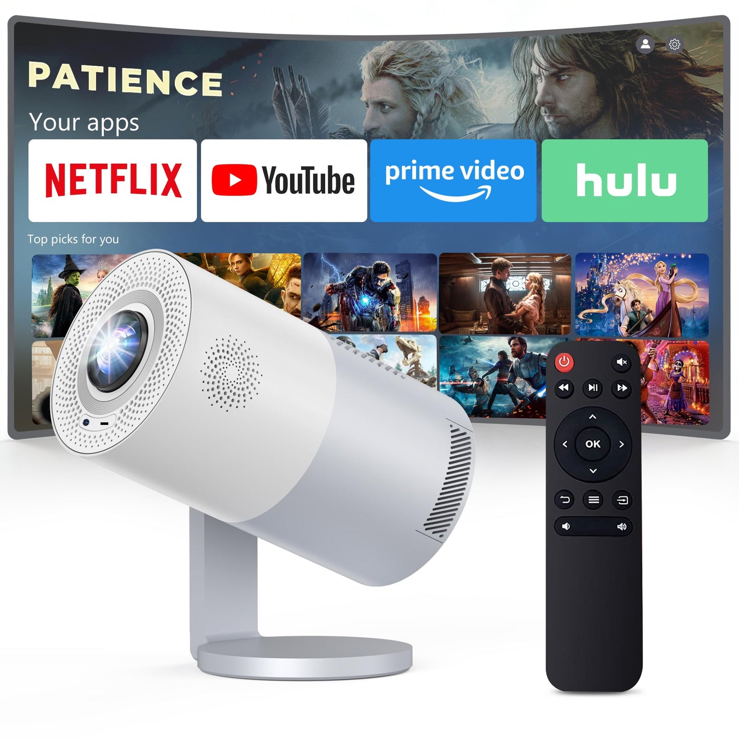 Latest Upgrade Portable Mini Projector Native 1080P 4K Support, 410 ANSI Lumens Auto Focus, WiFi 6 Bluetooth, Outdoor Movie Game Projector Android Smart System for Home Theater TV Replacement