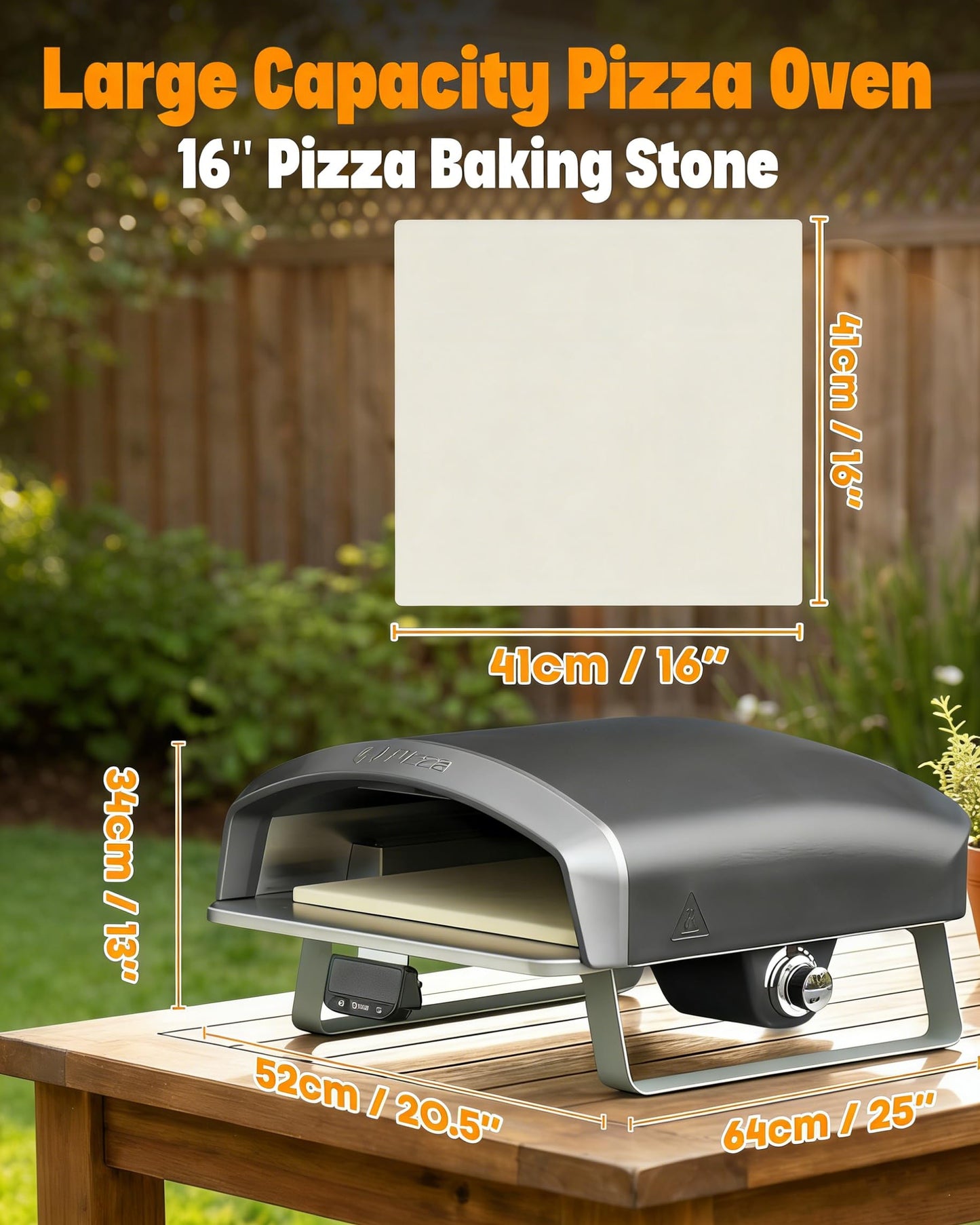 Q Pizza Propane Gas Pizza Oven with 16" Baking Stone for Bigger Size Pizzas & More Food, Outdoor Portable Pizza Stove with Thermometer for Patio Backyard Camping Tailgating, PS110