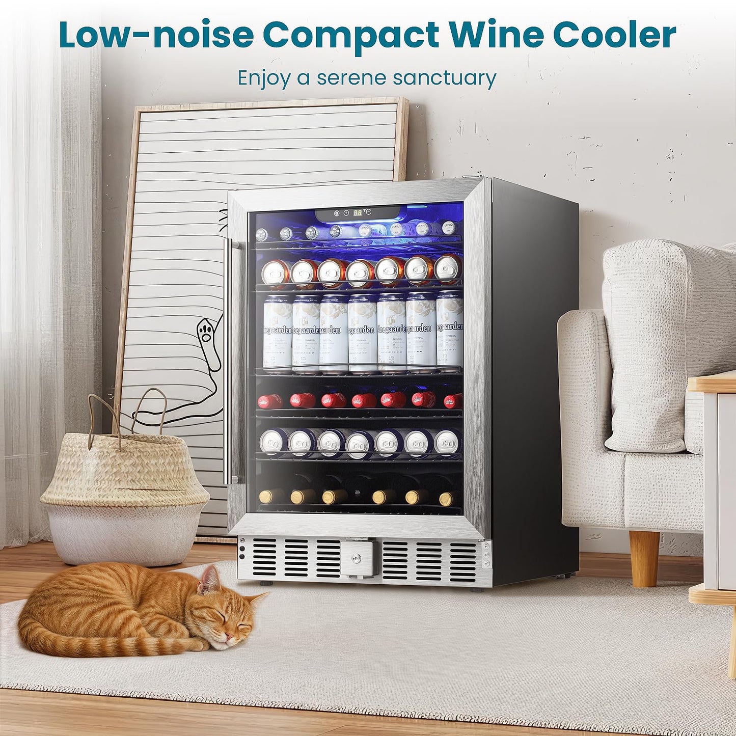 Antarctic Star 166 Can Beverage Refrigerator Cooler, 5.1 Cu.Ft Mini Fridge with Safety Lock, Beverage Cooler with Glass Door/LED Light/Adjustable Removable Shelves for Home/Office/Bar(Stainless Steel)