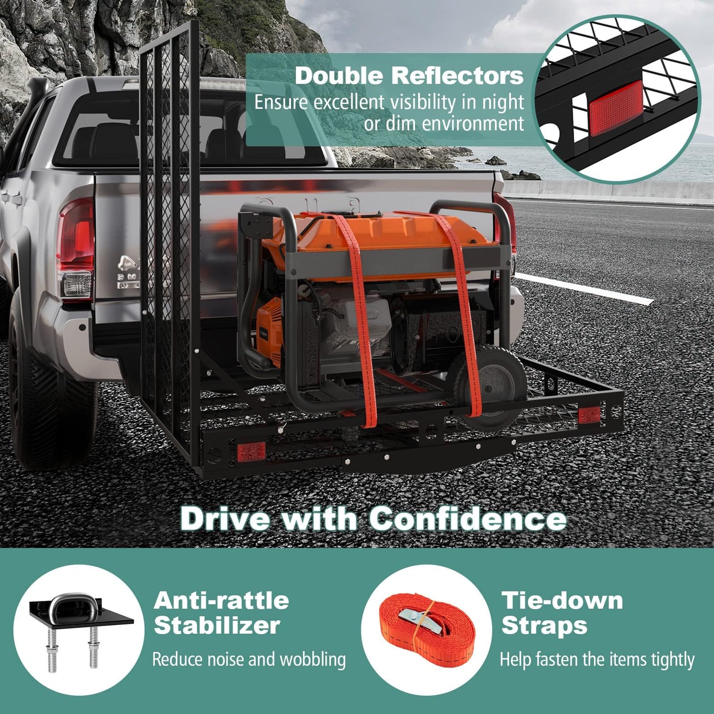 ERGOMASTER Hitch Cargo Carrier with Ramp, 49 '' x 28'' Folding Hitch Mount Mobility Scooter Wheelchair Carrier (Fully Foldable)