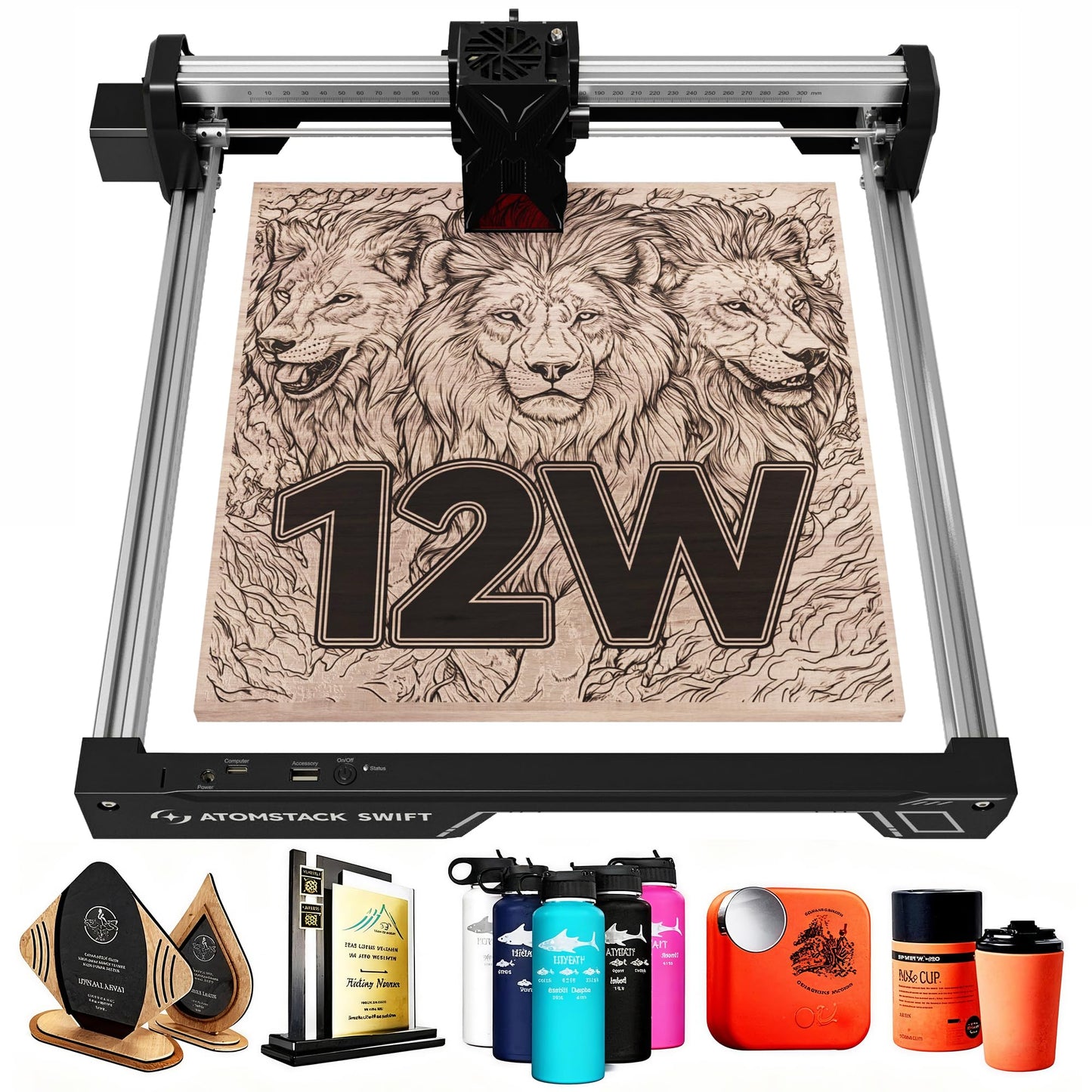ATOMSTACK Swift 12W Laser Engraver, Swift 12W Laser Cutter, 0.06mm High Accuracy Laser Engraving Machine for Wood and Metal, Dark Acrylic, Glass, Leather