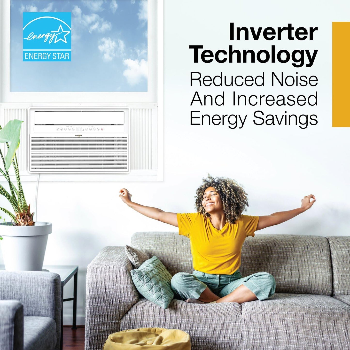 Whirlpool 24,000 BTU Window Mounted Inverter Air Conditioner with Quiet, 230V, AC for Large Rooms up to 1500 Square Feet with Remote, Window AC Unit for Apartment, Living Room, Bedroom