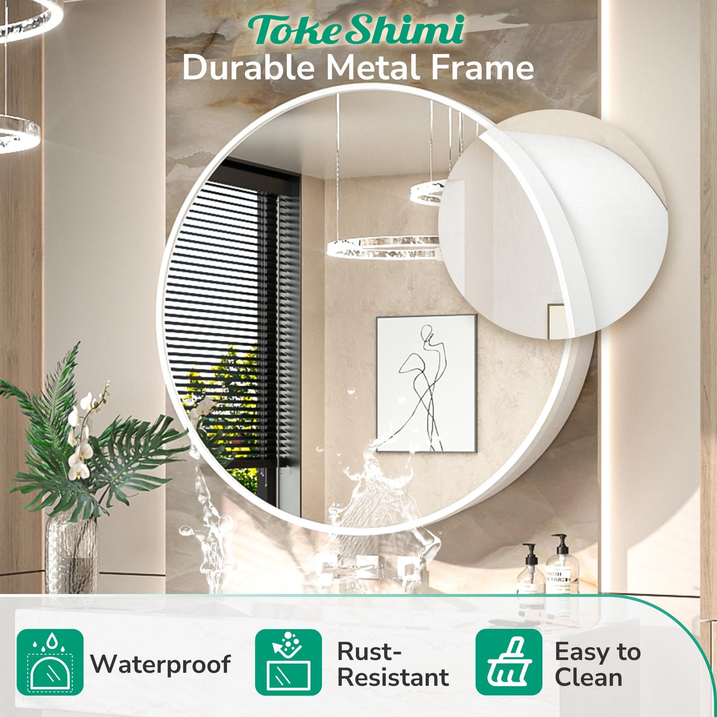 TokeShimi 24 Inch Round Bathroom Medicine Cabinet with Mirror Surface Mount Only Circular White Framed Farmhouse Medicine Cabinets for Wall Small Circle Mirrored Bath Cabinet with Vanity Mirror