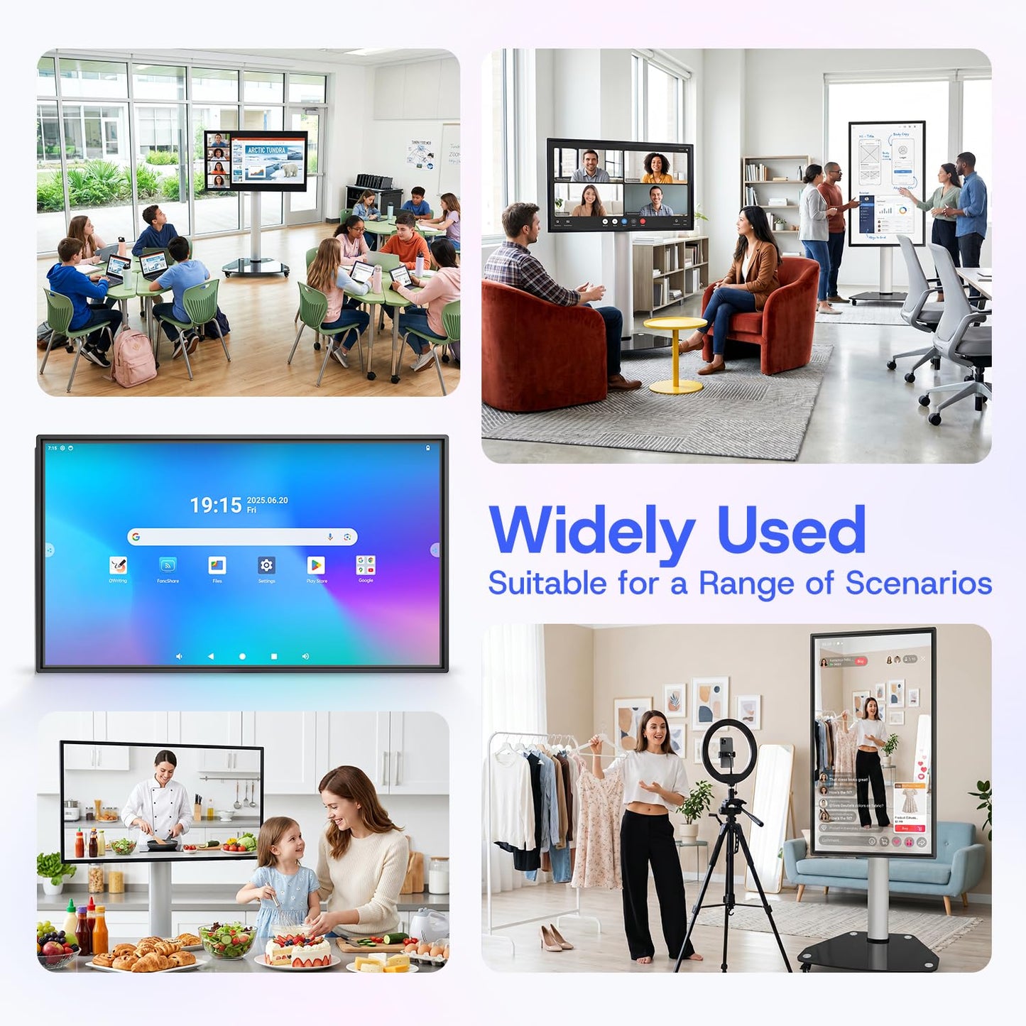 JAV Smart Board 43 Inch, Interactive Whiteboard with EDLA Certified for Office and Classroom, Digital Whiteboard Rotating Touchscreen Android 14 8+128GB (Board Only)