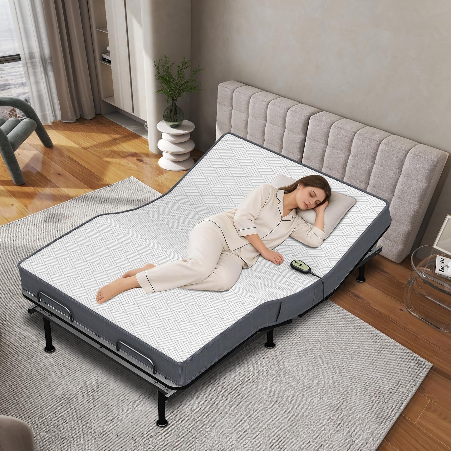 Espsilto Full Size Adjustable Bed Base with Mattress, Electric Bed Frame with Remote, Ergonomic Base with Head & Foot Incline, Zero Gravity, Anti-Snore