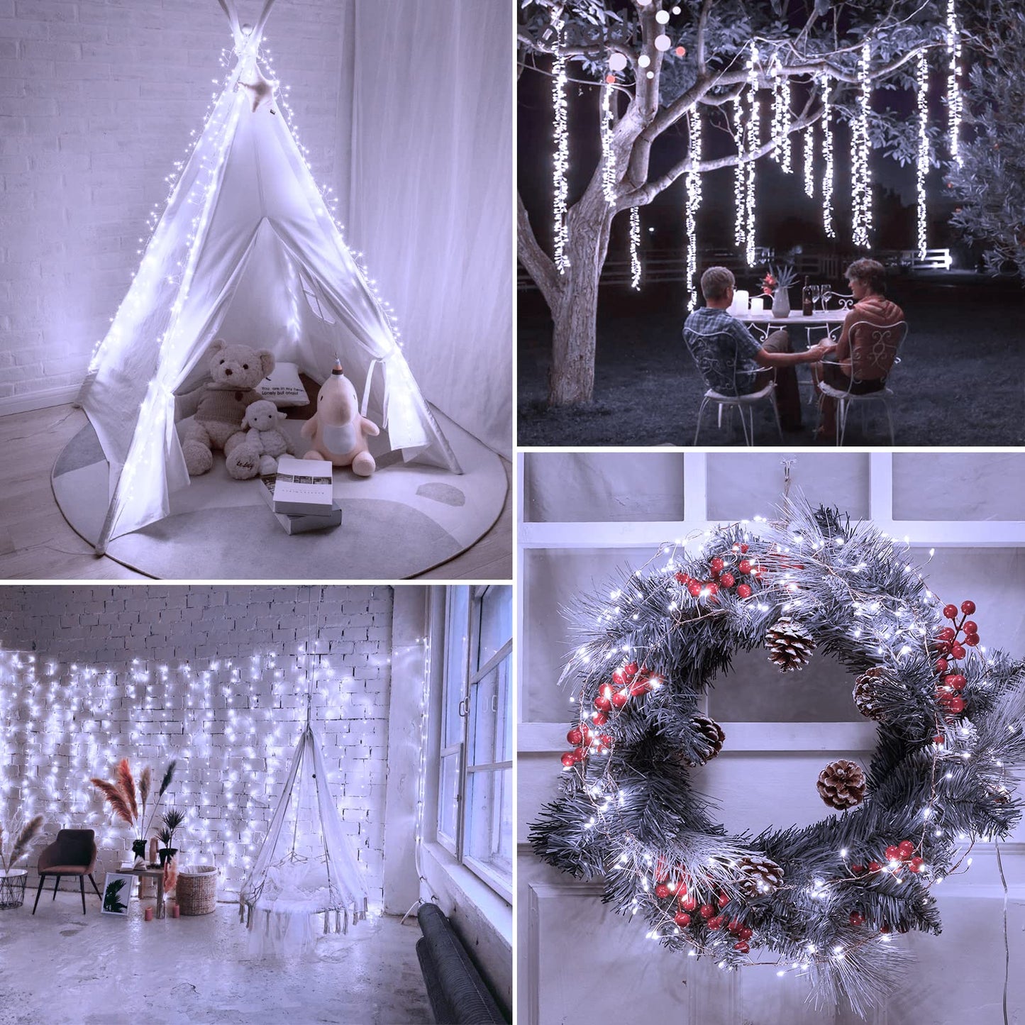 Minetom Fairy Lights - 10Feet 200 LEDs Remote String Lights, Pure White Copper for Ceiling, Bedroom, Christmas Decoration, Model JT-EL/FC045V1000
