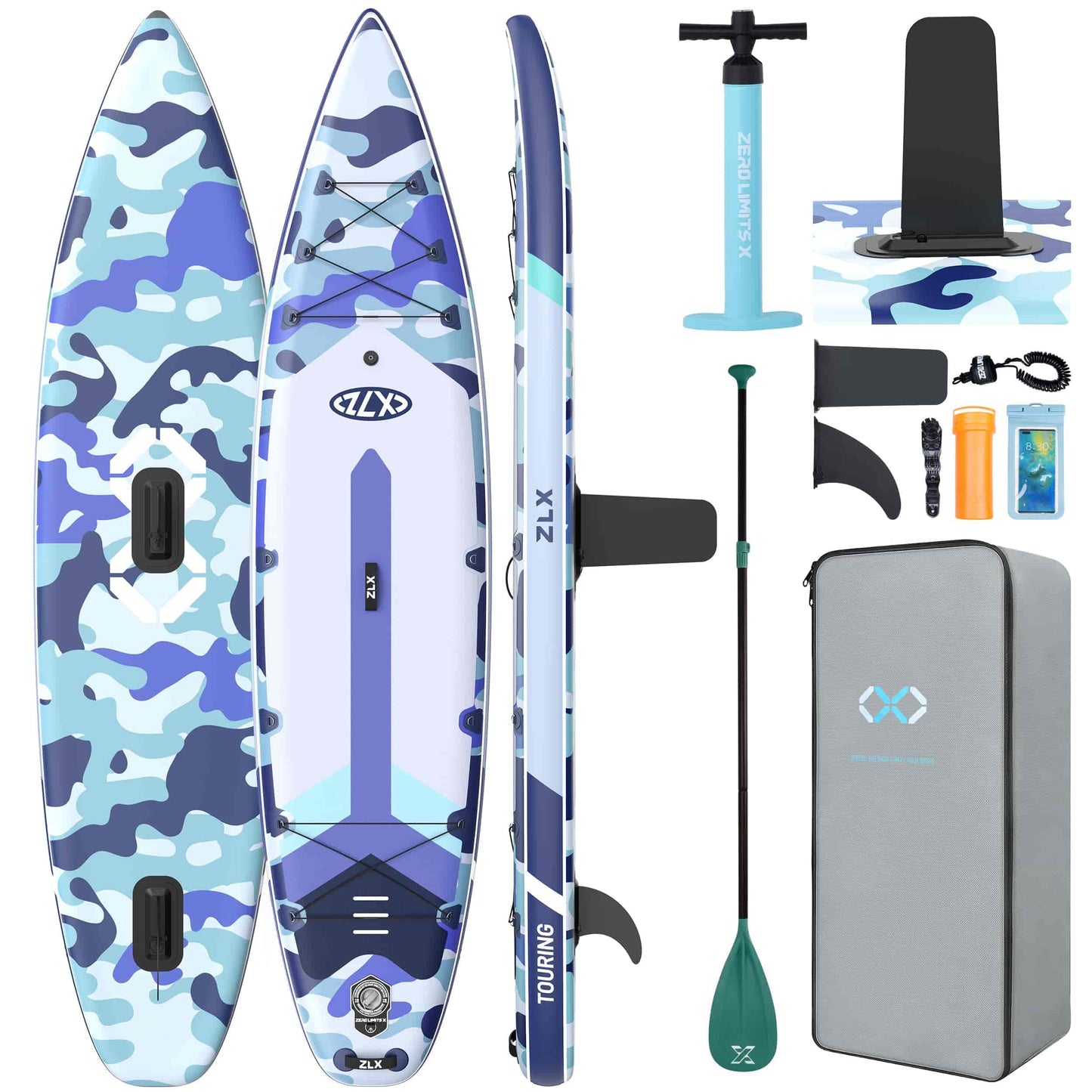 ZLX 11'6" Extra Wide Inflatable Paddle Board, Touring Stand Up Paddleboard, Fast-Tracking SUP for Long-Distance, Stable Center Fin, Portable Backpack & Accessories for Adults, 500lb/3 People/Family