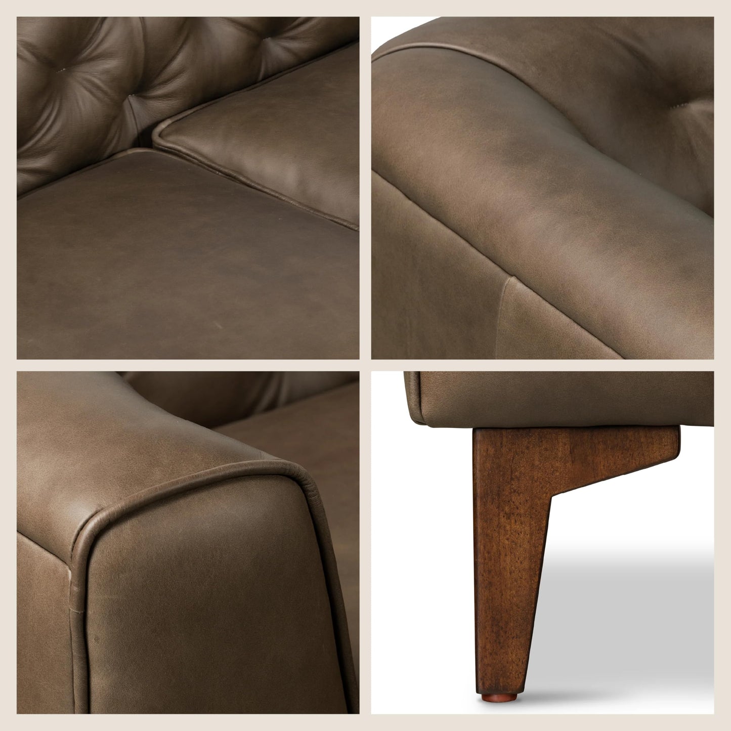 Poly & BARK Essex 89” Full-Grain Italian Leather Sofa – Tufted Back, Feather-Down Comfort, Solid Wood Frame, Cocoa Brown