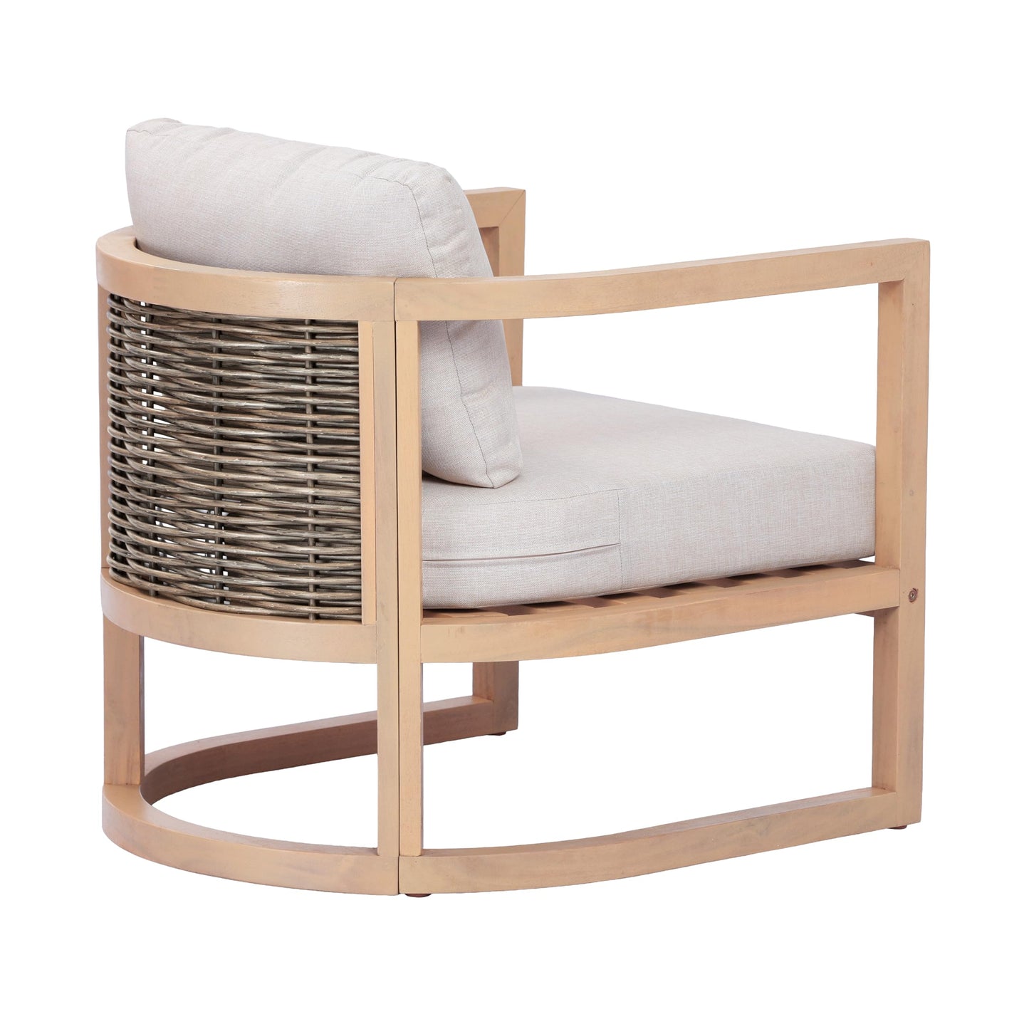 Merax 4 Piece Rattan Woven Paito Conversation Set, All-Weather Acacia Wood 3 Seater Sofa,2 Club Armchairs with Cushions, 1 Coffee Table for Porch, Lawn, Backyard, Balcony, Light Teak