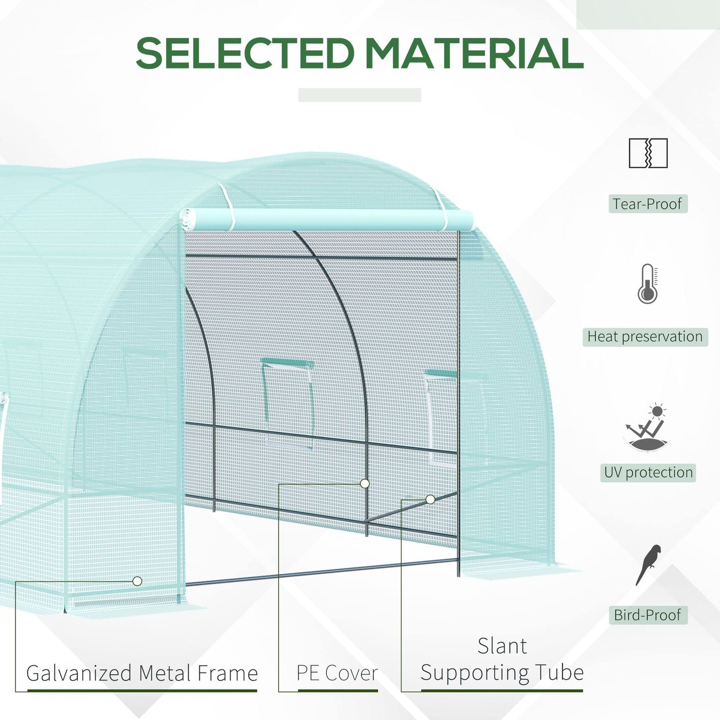 Outsunny 20' x 10' x 7' Walk-in Tunnel Greenhouse with Zippered Door & 8 Mesh Windows, Large Garden Green House Kit, Galvanized Steel Frame, Green