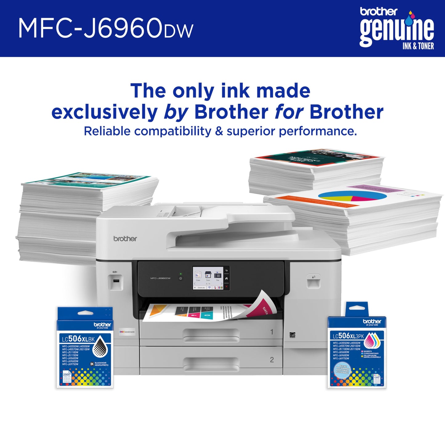 Brother INKvestment 6960 Wireless Color Inkjet All-in-One Printer with 11”x17” Capabilities and 3.5” Color Touchscreen | Includes Refresh Subscription Trial(1) (MFC-J6960DW)