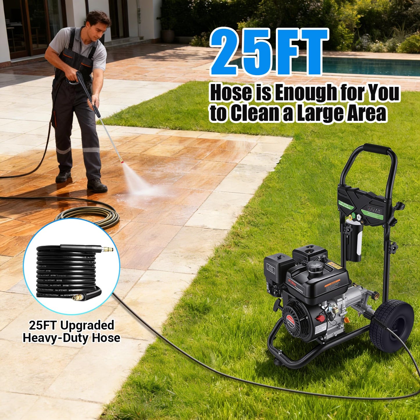 4200PSI Gas Pressure Washer 4.0GPM Gas Power Washer 212CC Gas Powered Washing Machine Commercial High Pressure Washer with 25ft Hose&5 Nozzles for Patio Garden Yard Vehicle,EPA/CARB/ETL (Black)