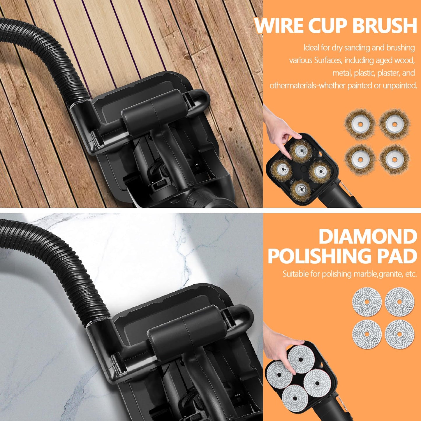 4-Head 3800W Concrete Floor Grinder with Extendable Rod, 4'' Concrete Floor Polisher with Dust Extraction Shroud, 6 Gears, 6000RPM Concreter Surface Planner for Grinding Concrete Cement Marble
