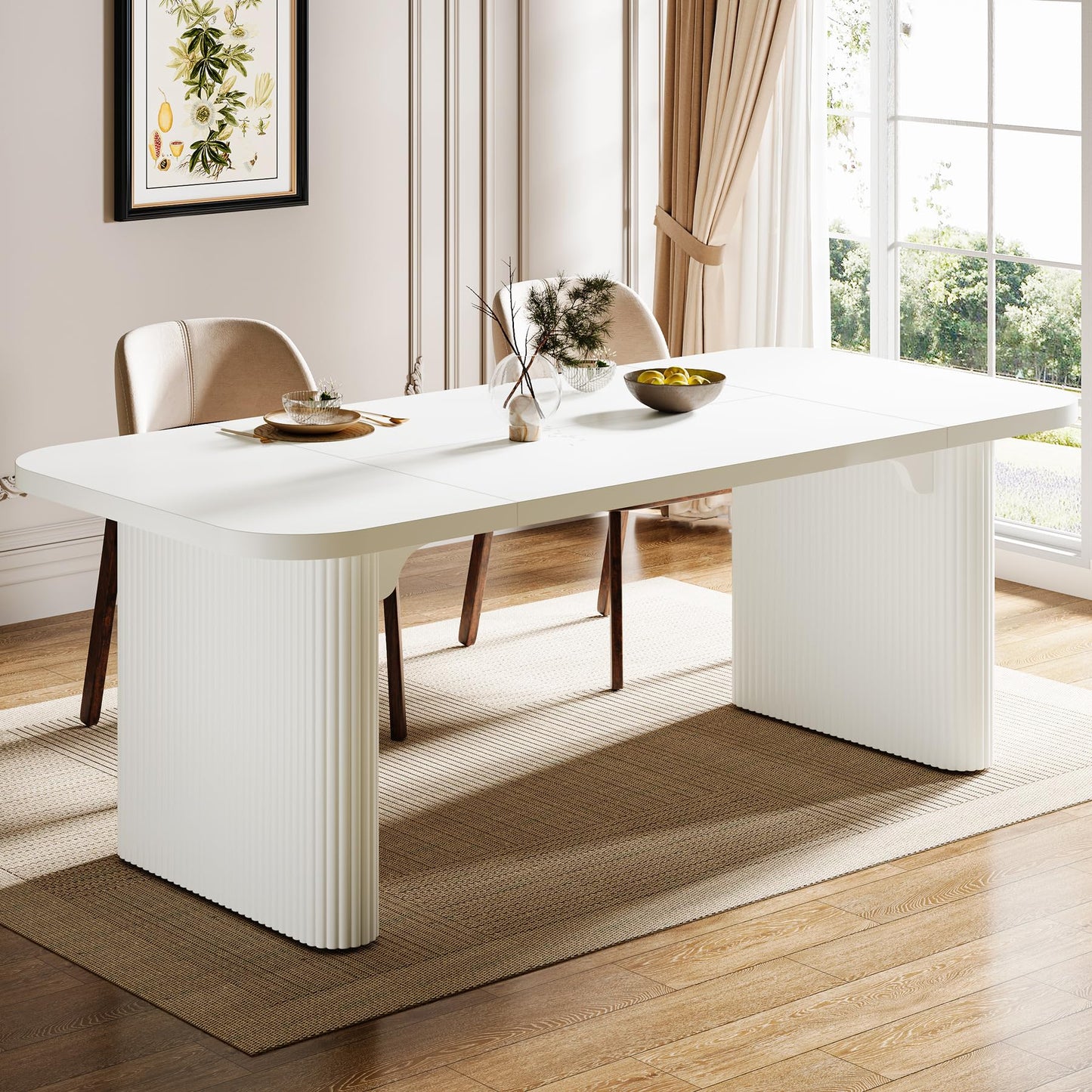 Tribesigns Modern Dining Table for 6 People, 62-Inch Wood Kitchen Table with Double Robust Pedestal, Large Rectangle Wooden Dinner Table for Dining Room (White)