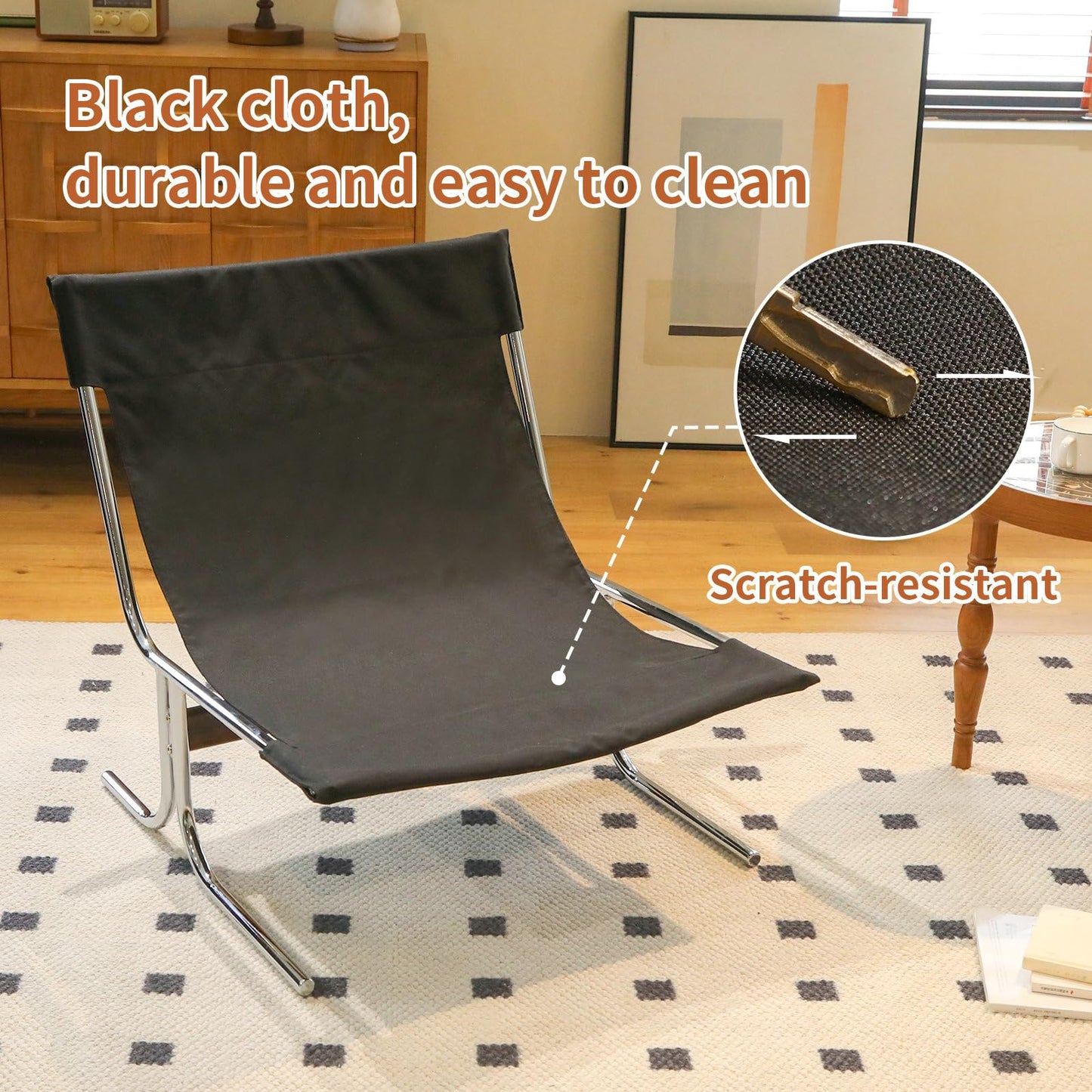 Modern Accent Chair Upholstered Lounge Chair with Chrome Metal Frame Oversized Comfy Armchair for Living Room Bedroom Home Office Reading Nook Wide Seat Sofa Chairs with Cushion Support, Black PU