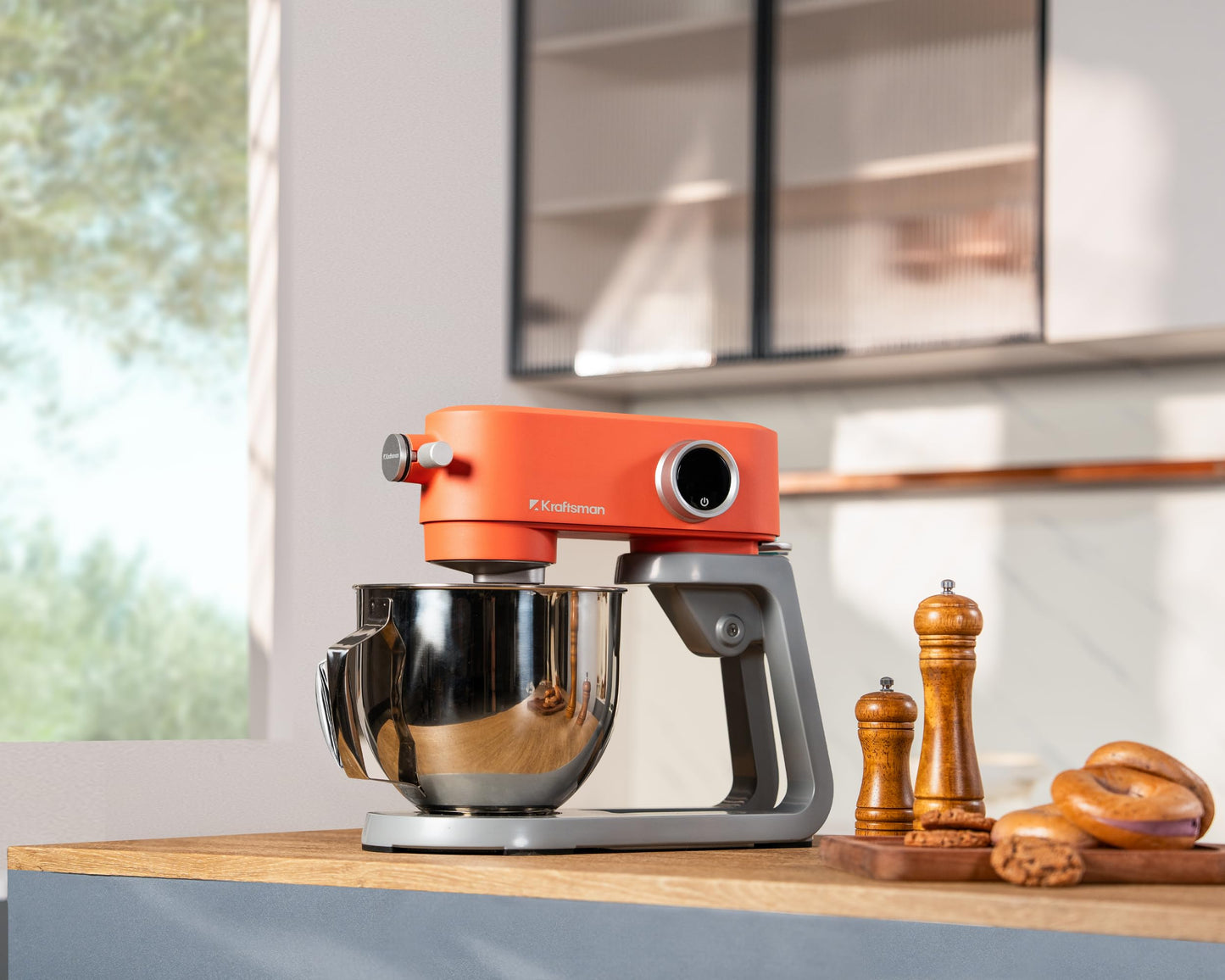 Kraftsman All-Metal Stand Mixer 5.3-Quart - Professional Kitchen Electric Food Mixer with Stainless Steel Mixing Bowl & Attachments for Baking, Dough & Cake, 8-Speed Control & Timer (Orange)