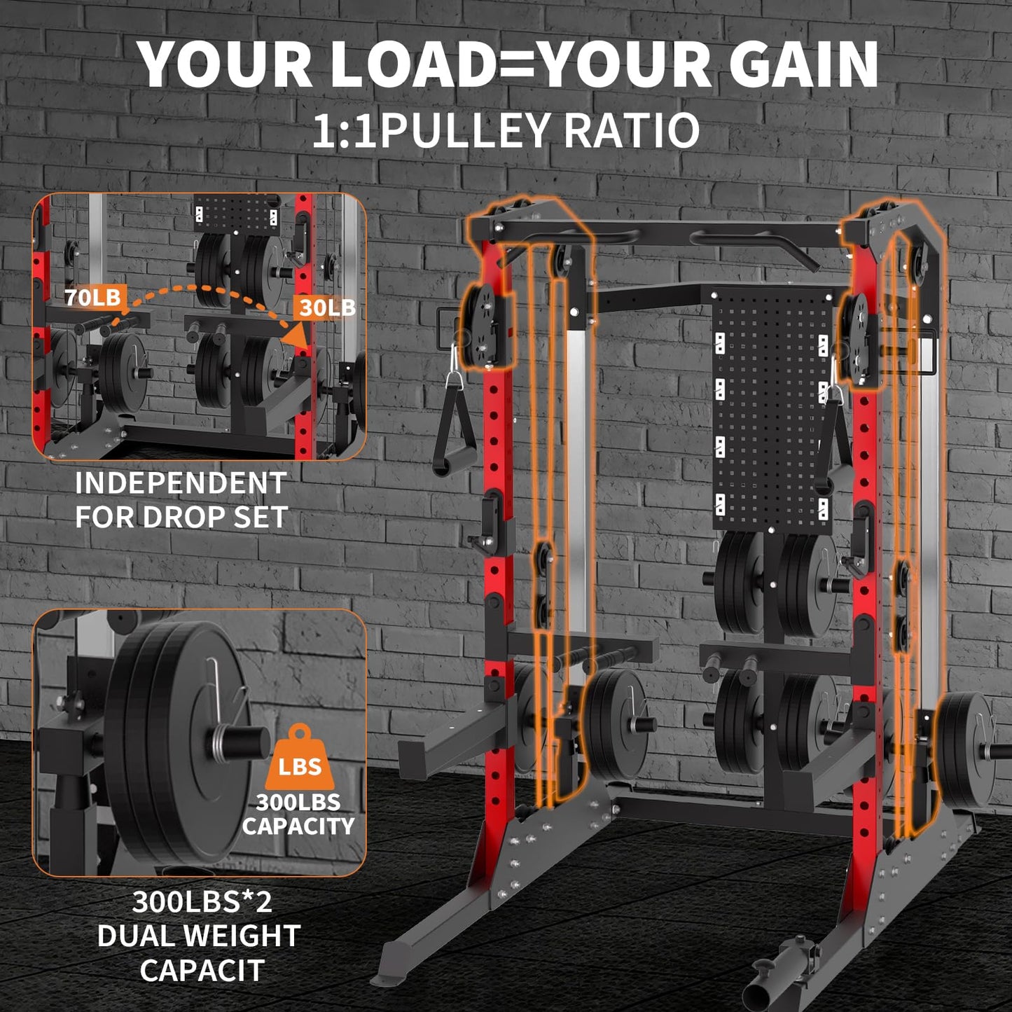 GarveeLife Power Cage, 2000 LB Power Rack with Dual Pulley Cable Crossover, Multi-Function Home Gym Squat Rack with Attachments, Full Body Strength Training Equipment for Home
