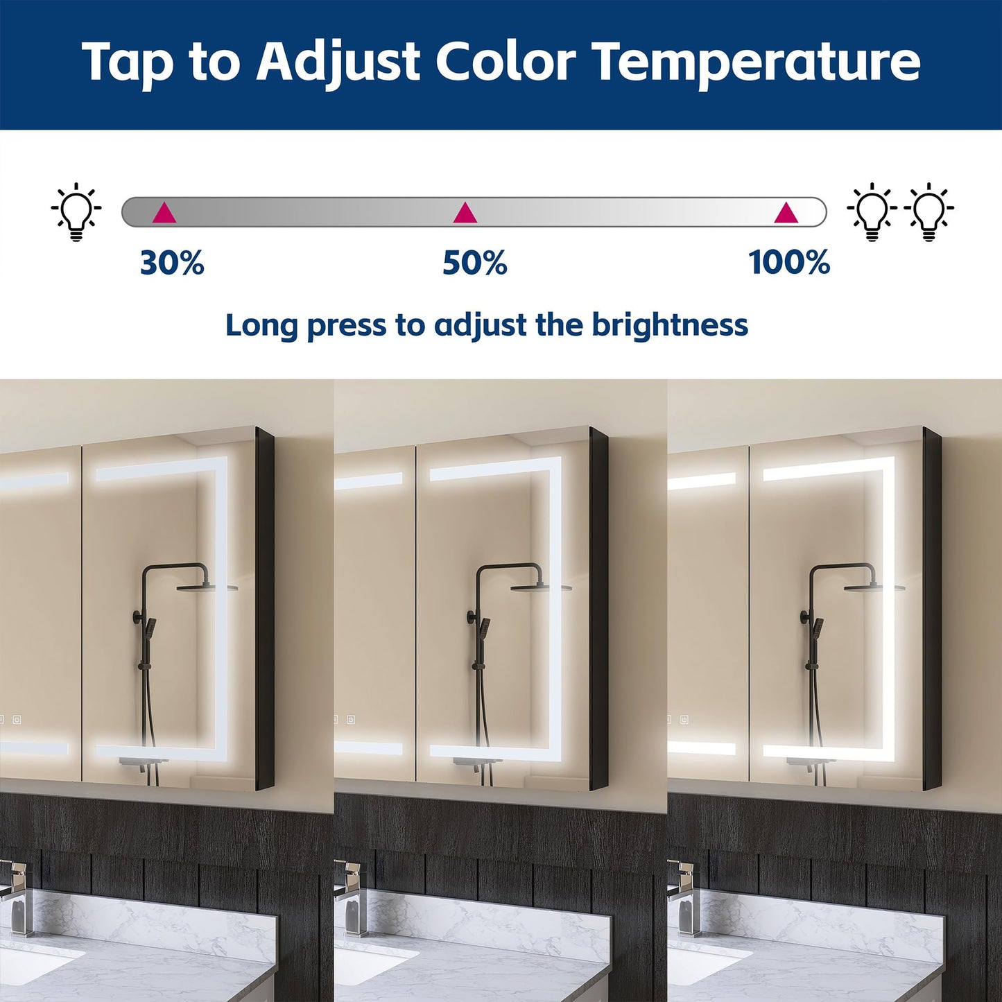 Tubcraft 54 x 36 Inch 3-Door Lighted Medicine Cabinet for Bathroom