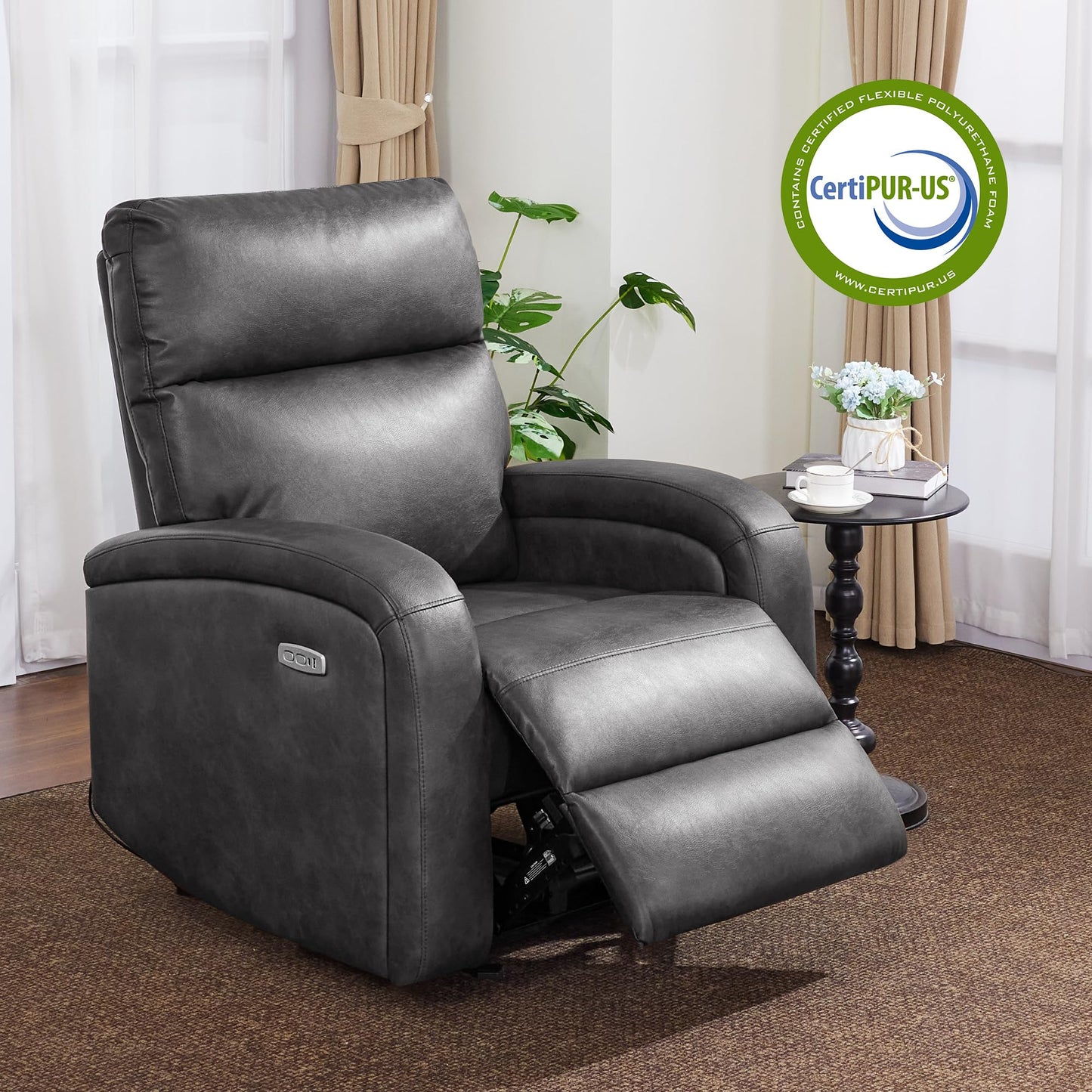 MCombo Zero Wall Recliner Chair, Power Wall Hugger Recliner with USB & Type-C Dual Charge Ports for Small Space, Living Room, RV PR644 (Dark Grey)