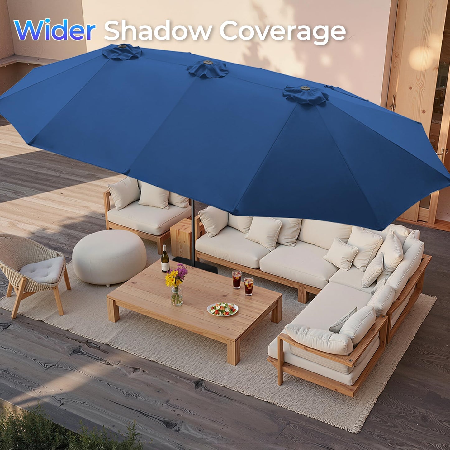 SUPERJARE 15FT Outdoor Patio Umbrella with Base Included, Double Sided Pool Umbrellas with Fade Resistant Canopy, Extra-Large Table Umbrella for Deck, Market, Backyard, Navy Blue