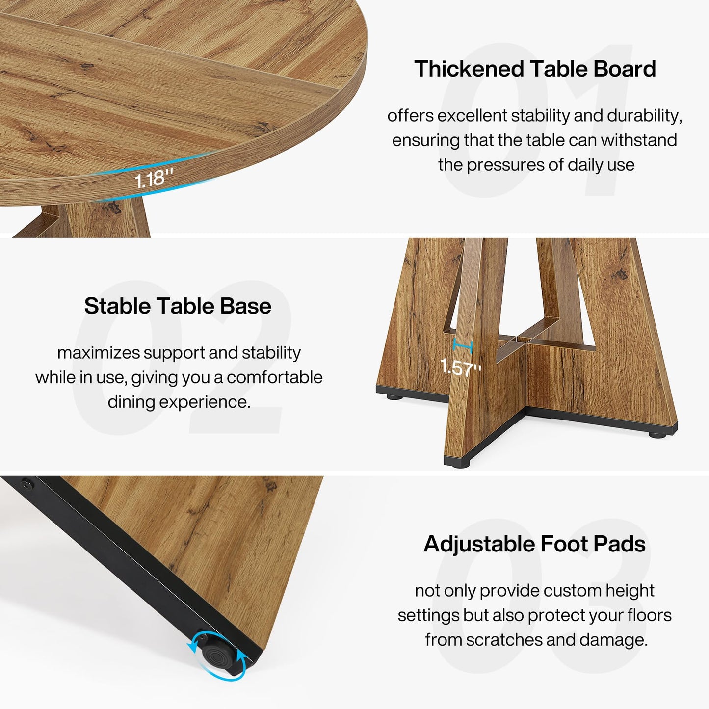 Tribesigns 47 inch Round Dining Table Wood Kitchen Table for Dining Room, 47" Dinner Room Tables for 4-6, Farmhouse Accent Furniture with Wooden Tabletop and Cross Base, Burlywood