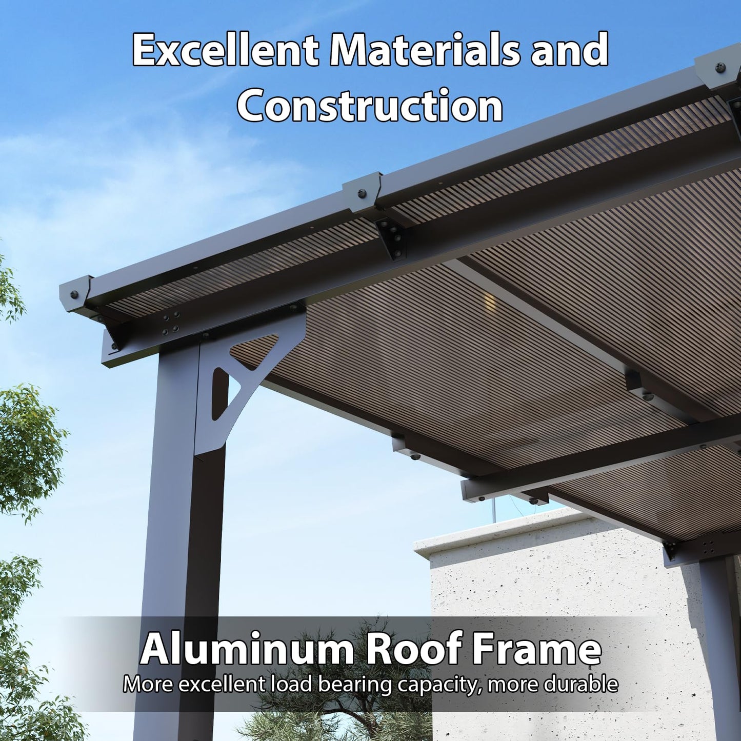 Aoxun 16'x 10' Premium Gazebo with Aluminum Top Frame & Polycarbonate Panel, Wall Mounted Gazebos Pergola, Outdoor Patio Lean to Gazebo, Awnings with Sloped Roof, for Backyard, Porch, Deck