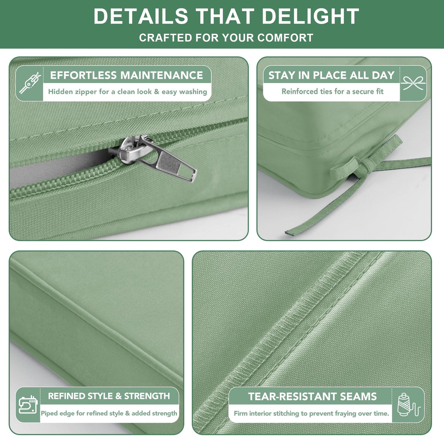 Summsun Outdoor Chair Cushions Set of 4, Waterproof Back Pillow and Seat Cushion Set for Patio Furniture, Outdoor Sofa Replacement Cushions with Removable Cover, 24 x 24 Inch, Sage Green
