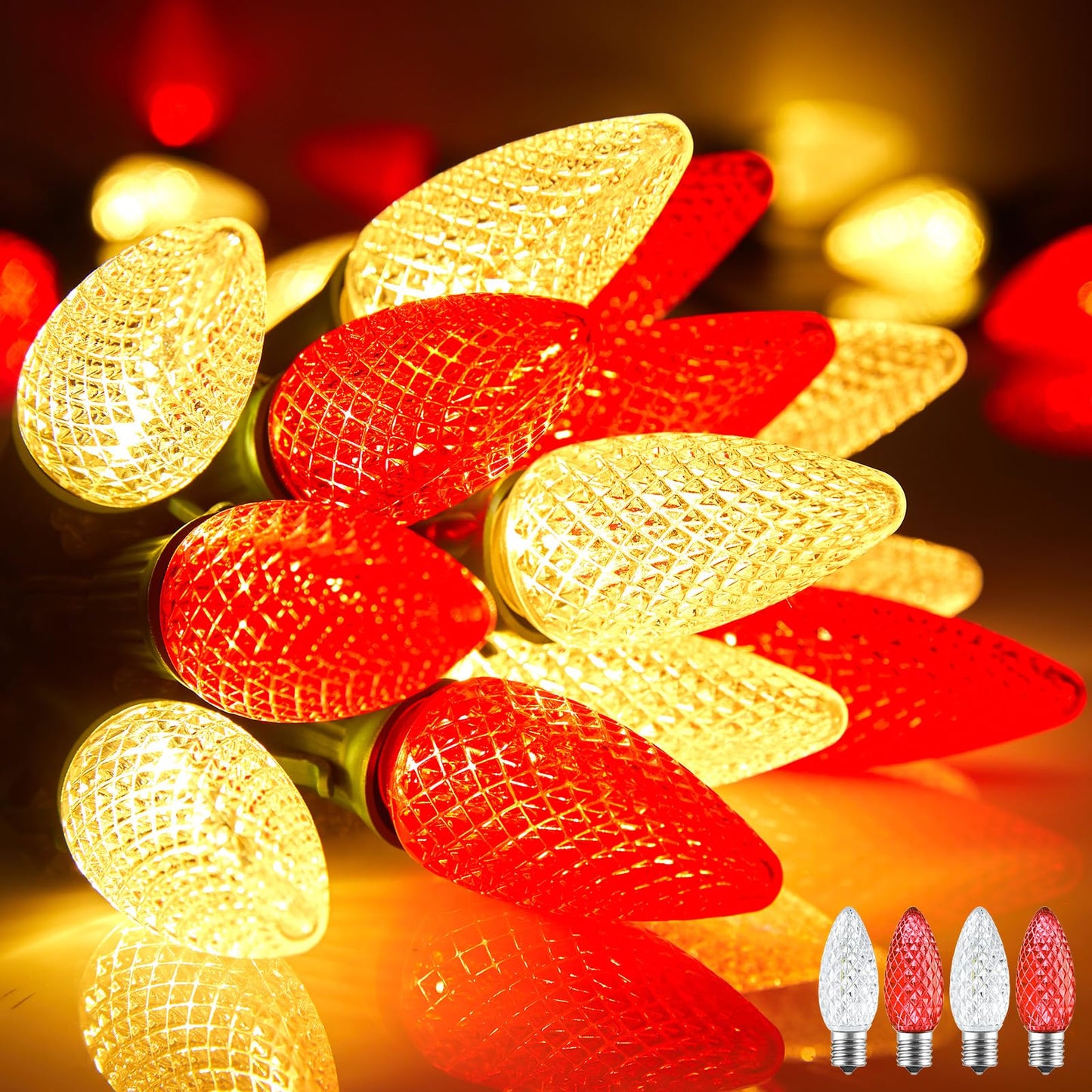 Minetom C9 Christmas String Lights, 200 LED, 200 FT, Red and Warm White, Waterproof, UL Certified, Model GYPI-O200LAU
