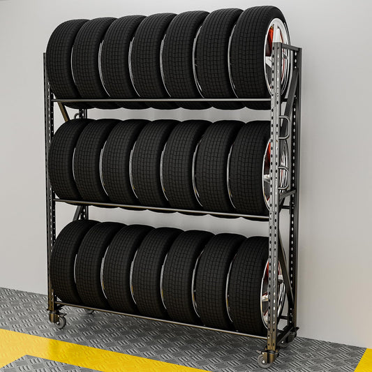 NULTRUMA Industrial 3-Tier Storage Rack, Single Entry Steel Rack for Passenger & Light Truck Tires, 1100lb Capacity, Adjustable Height, 60" W x 18" D x 84" H, for Garage Warehouse Auto Shop