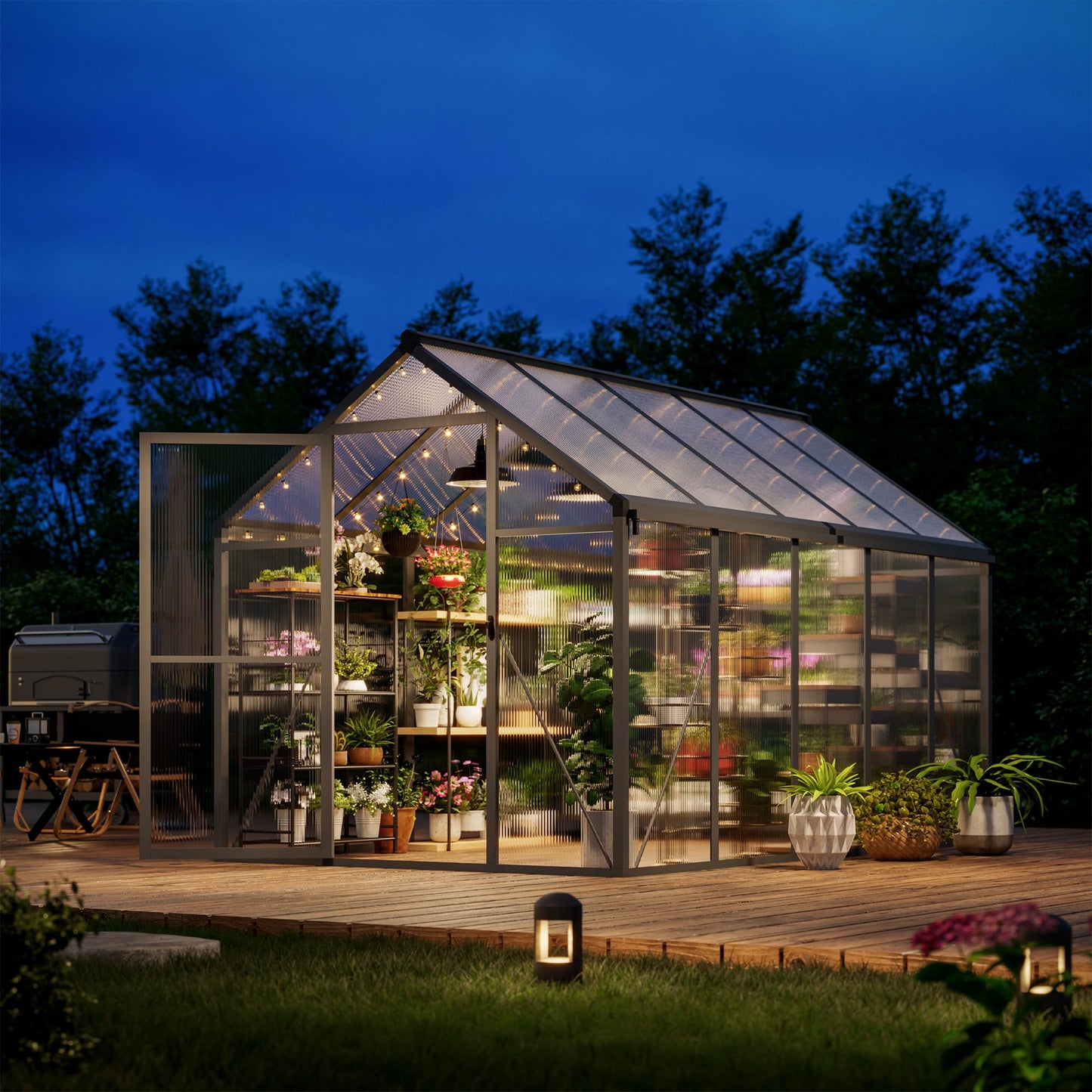 Garvee 6x10ft Greenhouse, Large Walk-in Greenhouse for Outdoors with Roof Vent & Lockable Outward-Opening Swing Door, Heavy Duty Aluminum Frame Polycarbonate Green House for Garden,Backyard,Lawn,Grey