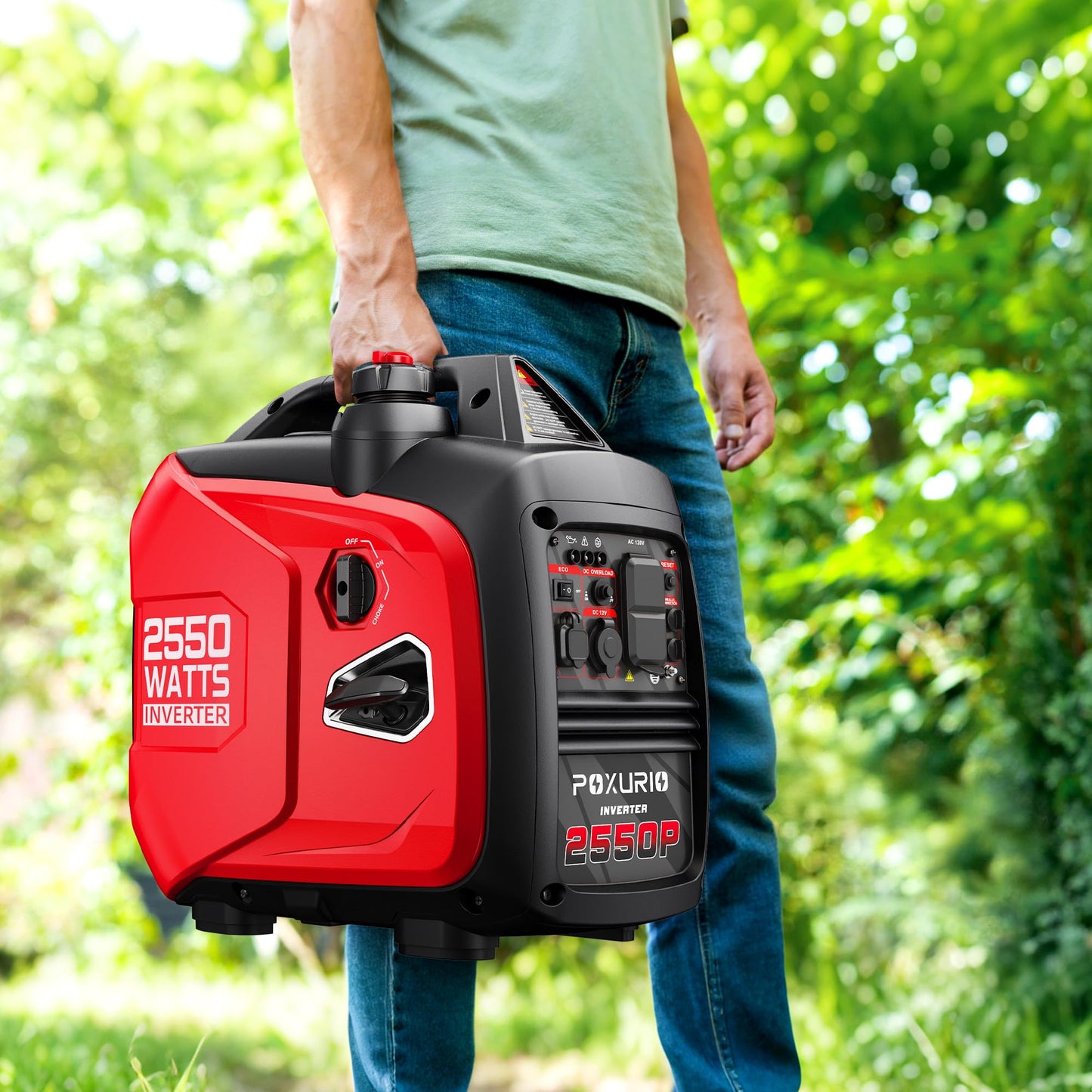 POXURIO 2550-Watt Portable Inverter Generator for Home Use, 1.06Gallon Large Fuel Tank Up to 10 Hours Use, 120V Gas Powered Generator Super Quiet - EPA Compliant-Red