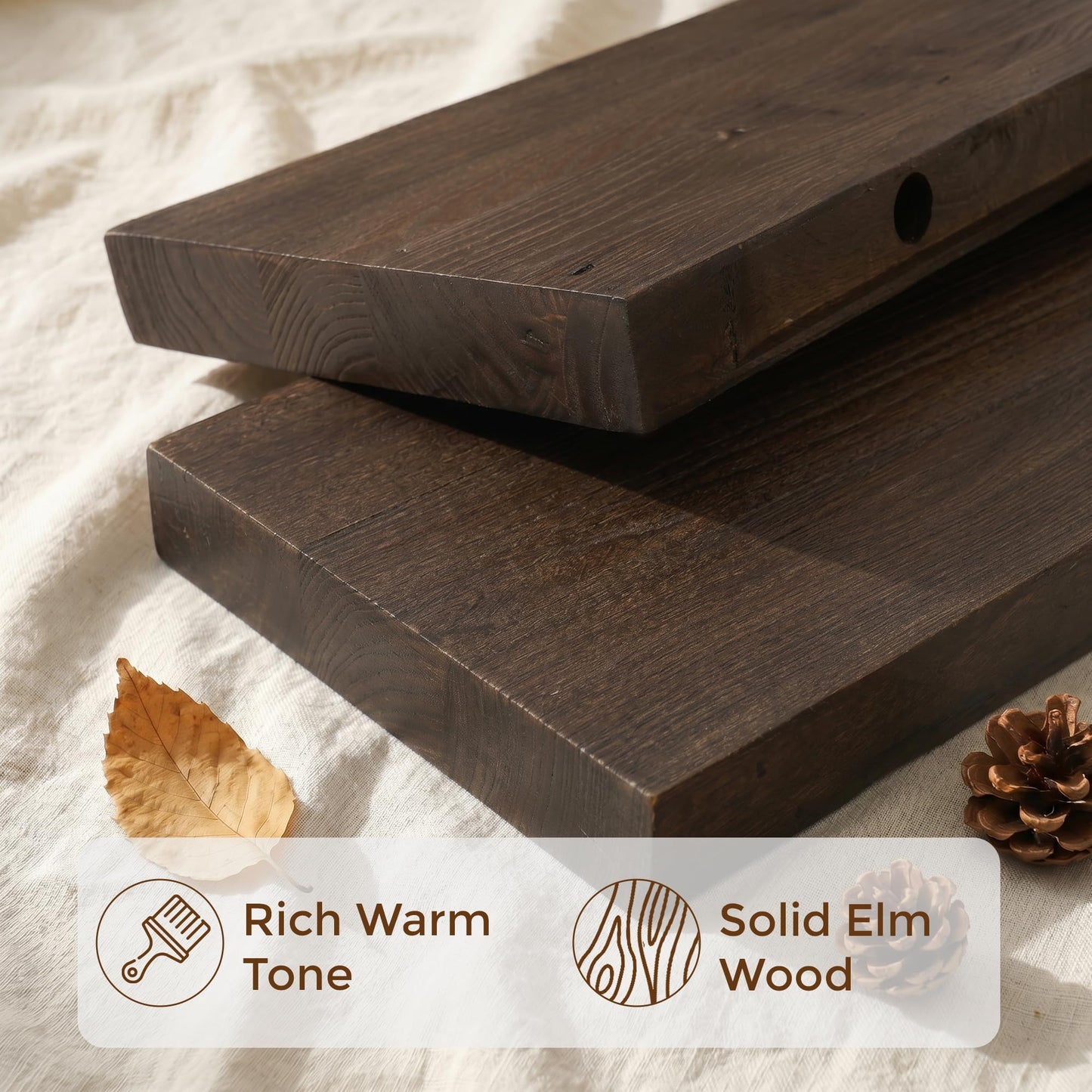 Dreamland 72 Inch Floating Shelves for Wall, Solid Elm Wood Wall Shelves for Living Room, Bedroom, Kitchen, Bathroom, Wall Mounted Long Floating Shelf Set of 1, Walnut Color