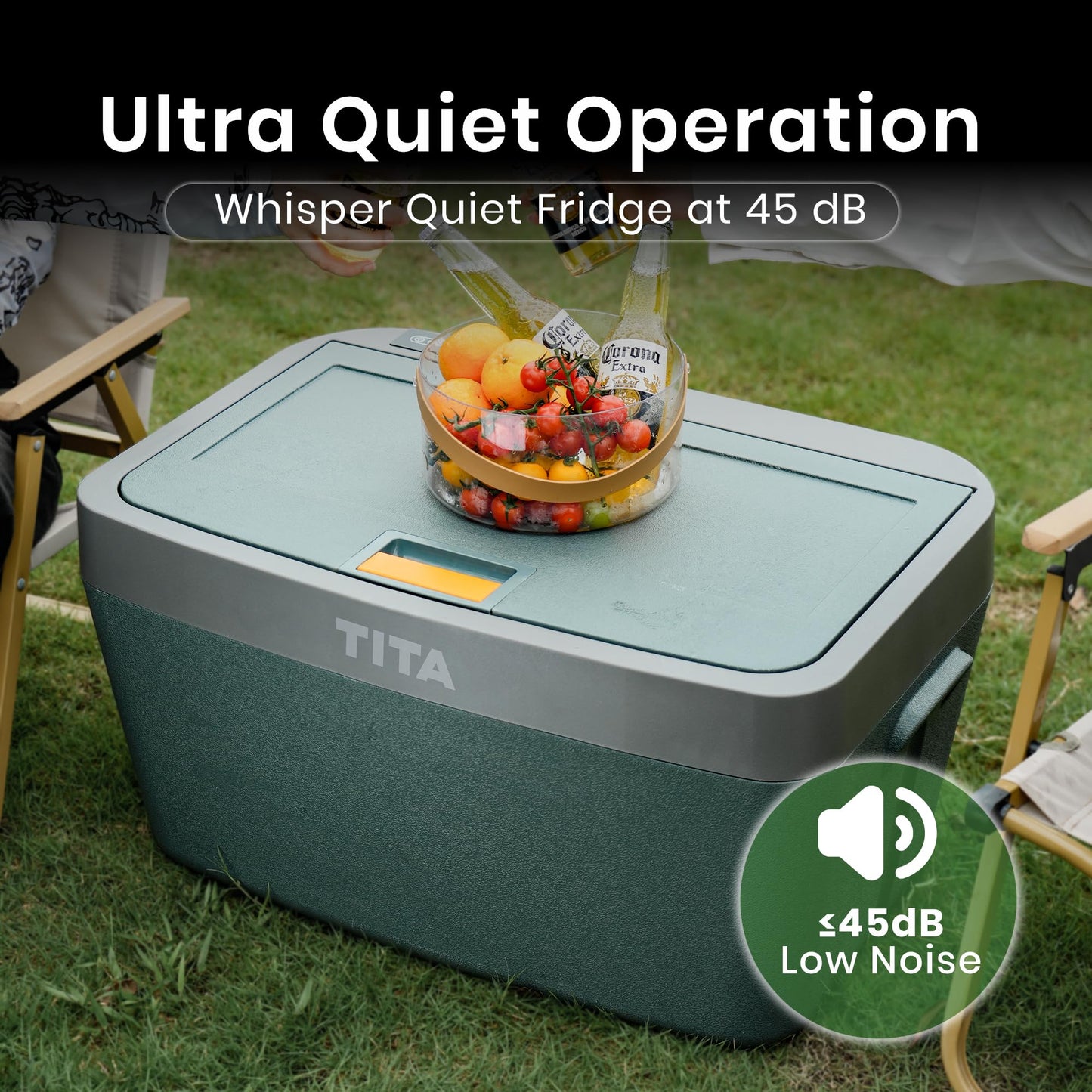 TITA 42 Qt Car Refrigerator for Tesla Model Y & Juniper, Portable 12V Dual-Zone Fridge Freezer with Rapid Cooling & Energy-Saving Modes, Compatible with 5-Seat Models Only