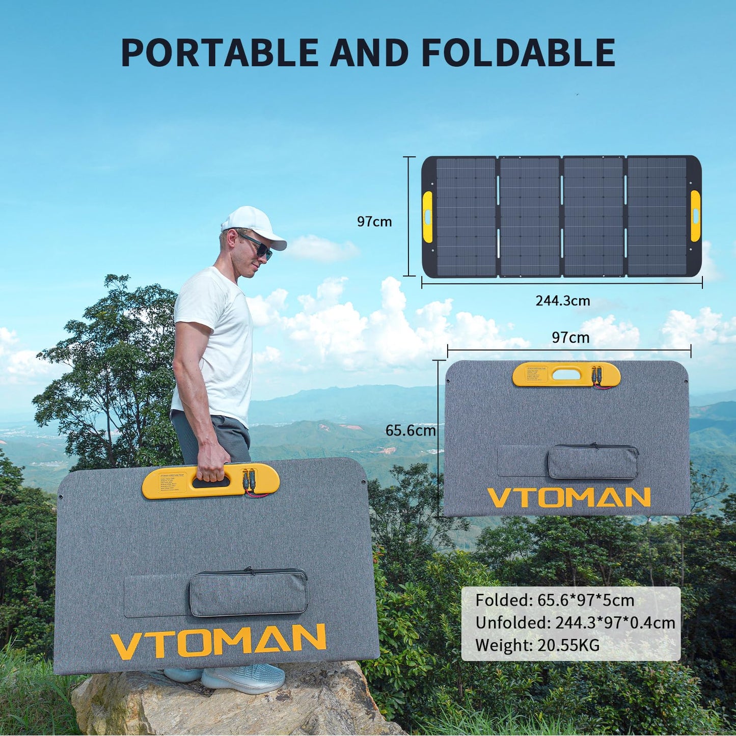 VTOMAN VS400 Portable Solar Panel 400W 43V, 25% Efficiency Foldable Solar Panel w/ IP67 Waterproof & MC-4 Anderson XT60 XT90 DC5521 Adapters & Adjustable Kickstands, Off-Grid Power for Home & Camping