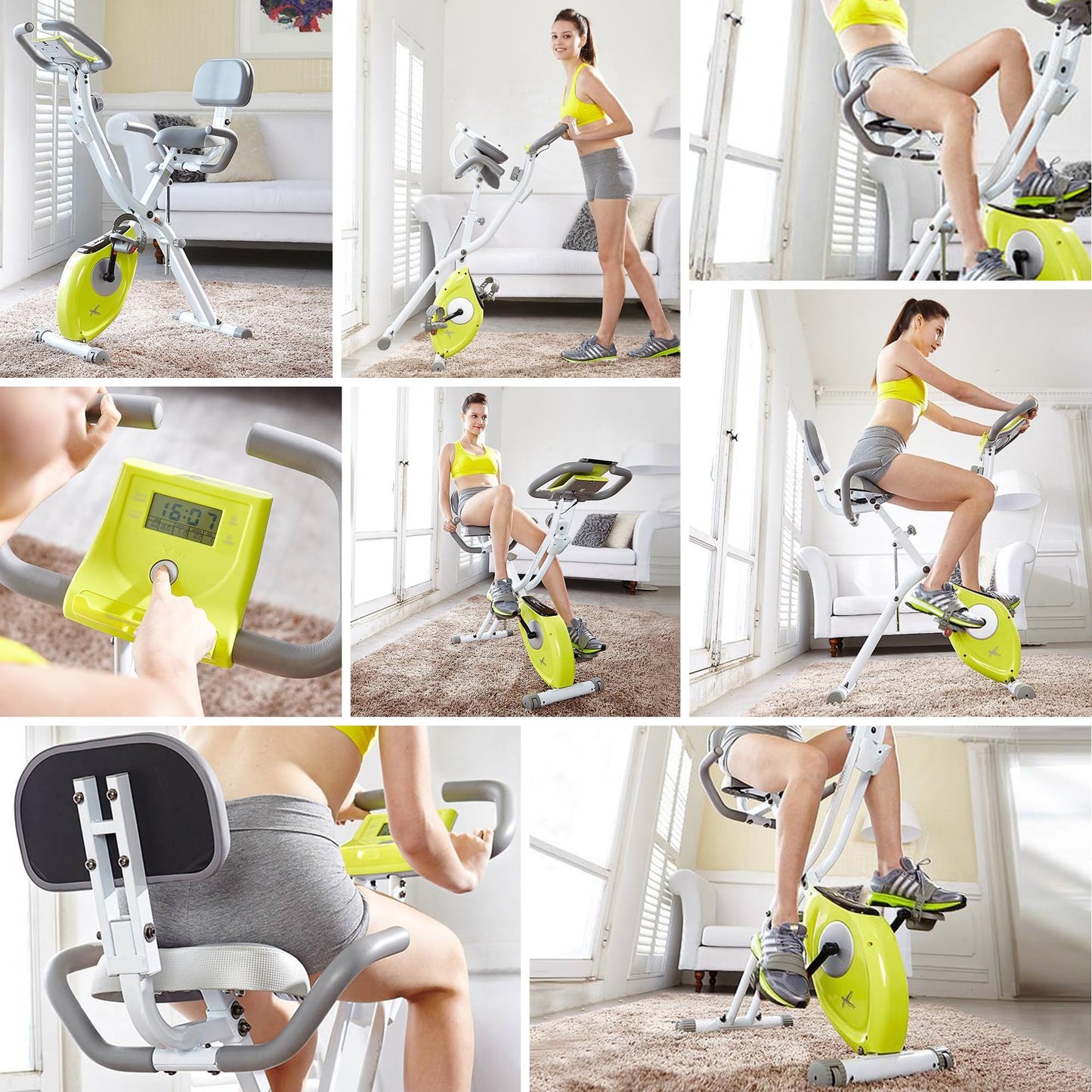 leikefitness LEIKE X Bike Ultra-Quiet Folding Exercise Bike, Magnetic Upright Bicycle with Heart Rate,LCD Monitor and easy to assemble (YELLOW)