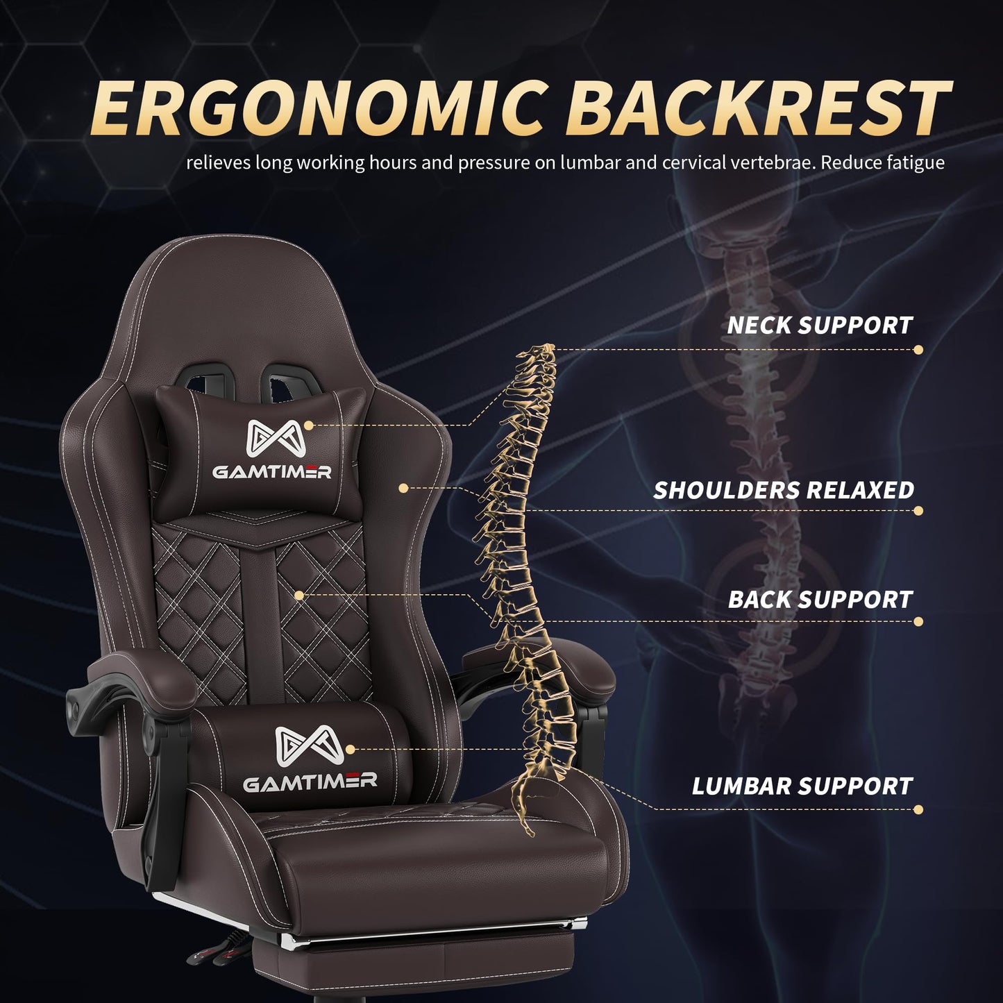 Gaming Chair, 400 lbs Adult Chair, High Back Computer Chair with Footrest and Linked Armrests, Office Video Game Chair with Lumbar Support (Brown)