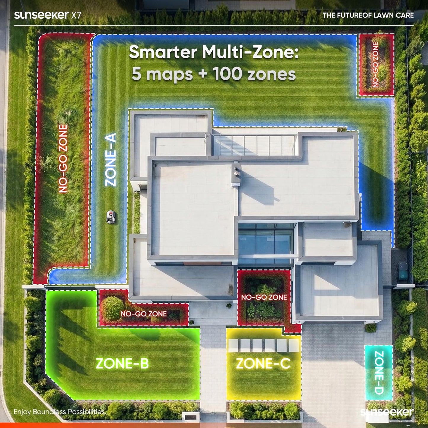 Sunseeker X7 Wireless Robot Lawn Mower 0.75 Acre/ 32,000Sq. Ft, with Smart APP Control, Vision AI System & RTK, Path Planning, Adaptive Floating Cut Height up to 4", for Medium to Large Yards