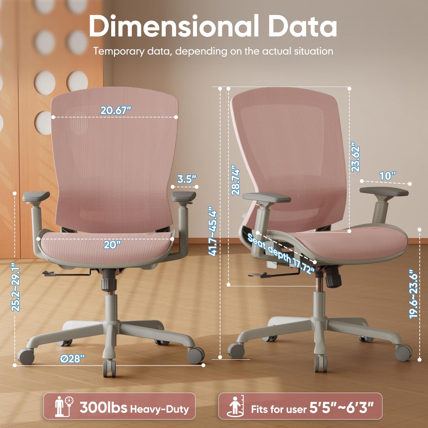 ELABEST Mesh Office Chair,Ergonomic Computer Desk Chair,Sturdy Task Chair- Adjustable Lumbar Support & Armrests,Tilt Function,Comfort Wide Seat,Swivel Home Office Chair (Pink)