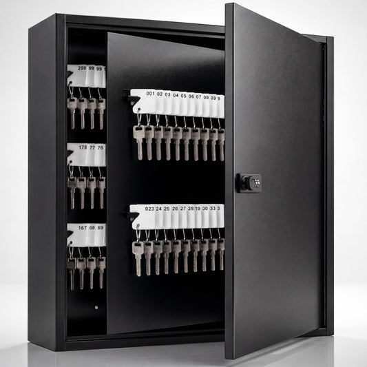 Wesiti 200 Key Lock Box with Combination Lock, Wall Mount Steel Key Organizer Cabinet Includes 200 Numbered Writable Tags, Keys Storage Cabinet Box for Property Management, Office, Hotel, Black