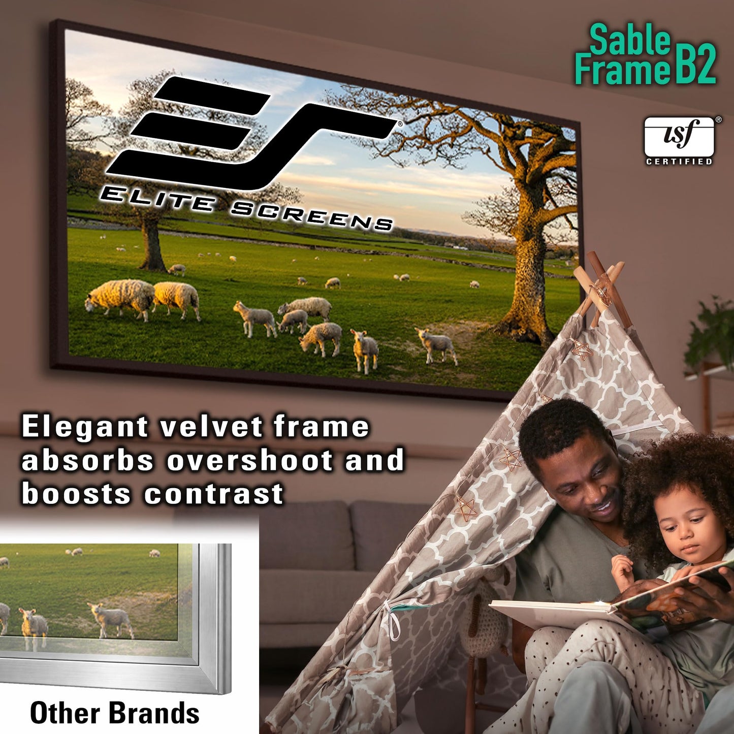 Elite Screens Sable Frame B2 Series 120-Inch 16:9 Projector Screen, Fixed Frame Wall Mounted, 4K/8K UHD & Active 3D, CineWhite UHD-B, ISF Certified, UST Compatible, SB120WH2-X