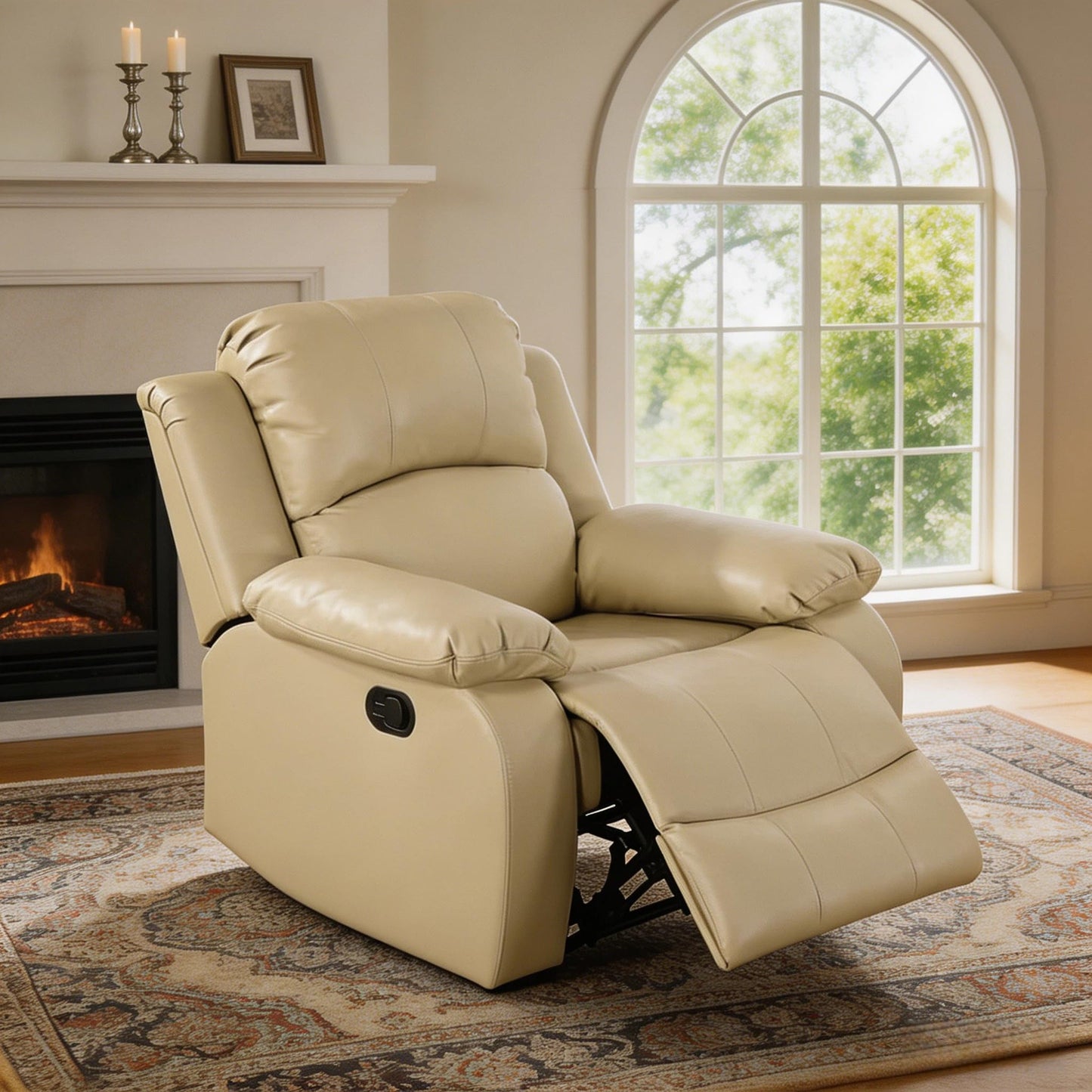 Trygoal Manual Recliner Chair, Nursery Rocking Chair, Leather Recliner Chair for Adults, Lazy Boy, Gaming Recliner wih Overstuffed Arms, Suitable for Home Theater, Living Room, Bedroom, Beige