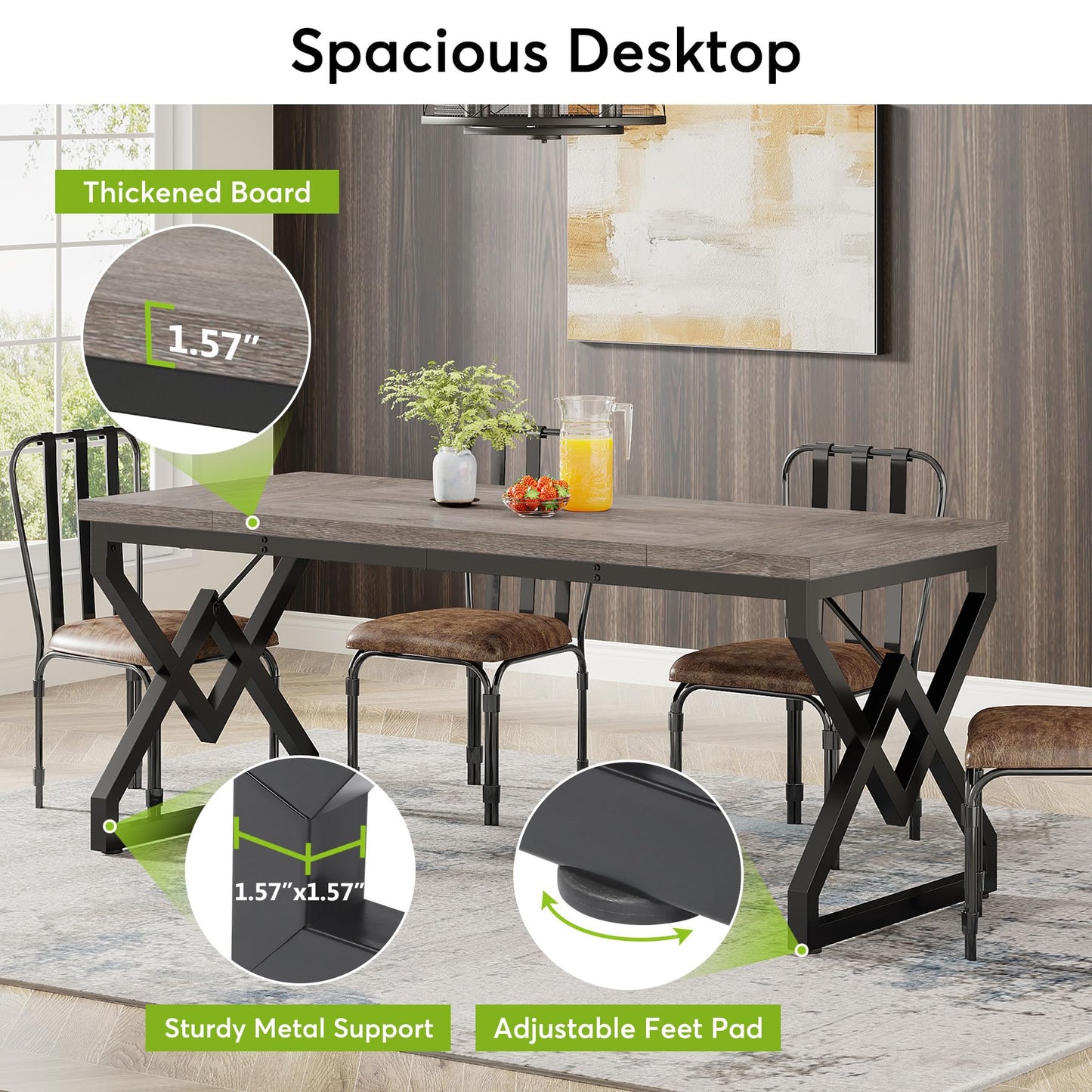 Tribesigns 63 Inch Executive Desk, Large Office Computer Desk with Extra Thick Wooden Tabletop and Metal Frame, Modern Simple Workstation Writing Table Study Desk for Home Office, Gray