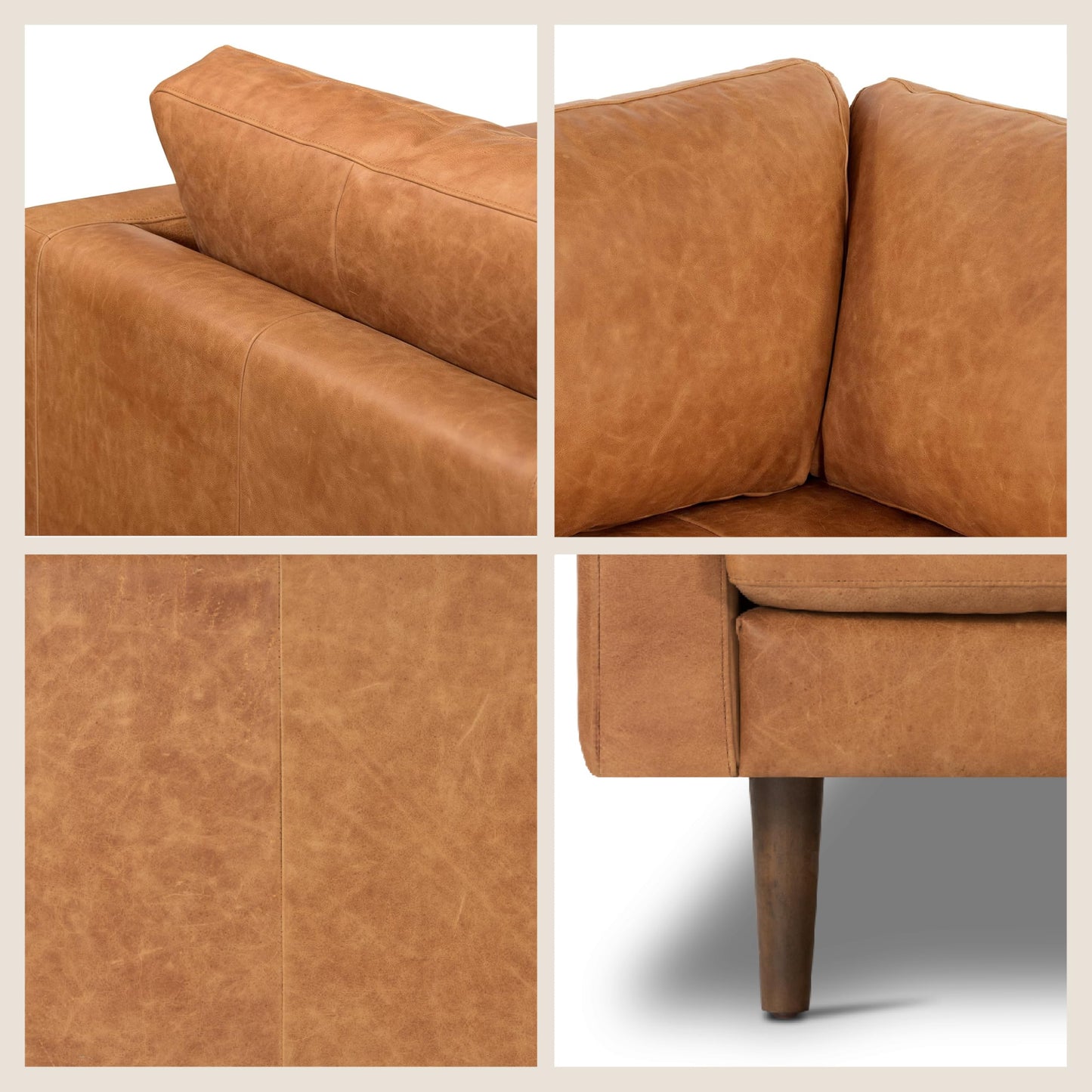 Poly & BARK Napa 98” Leather Corner Sectional Sofa – Full-Grain Italian-Tanned Aniline Leather, Feather-Down Comfort, Solid Wood Frame – Cognac Tan