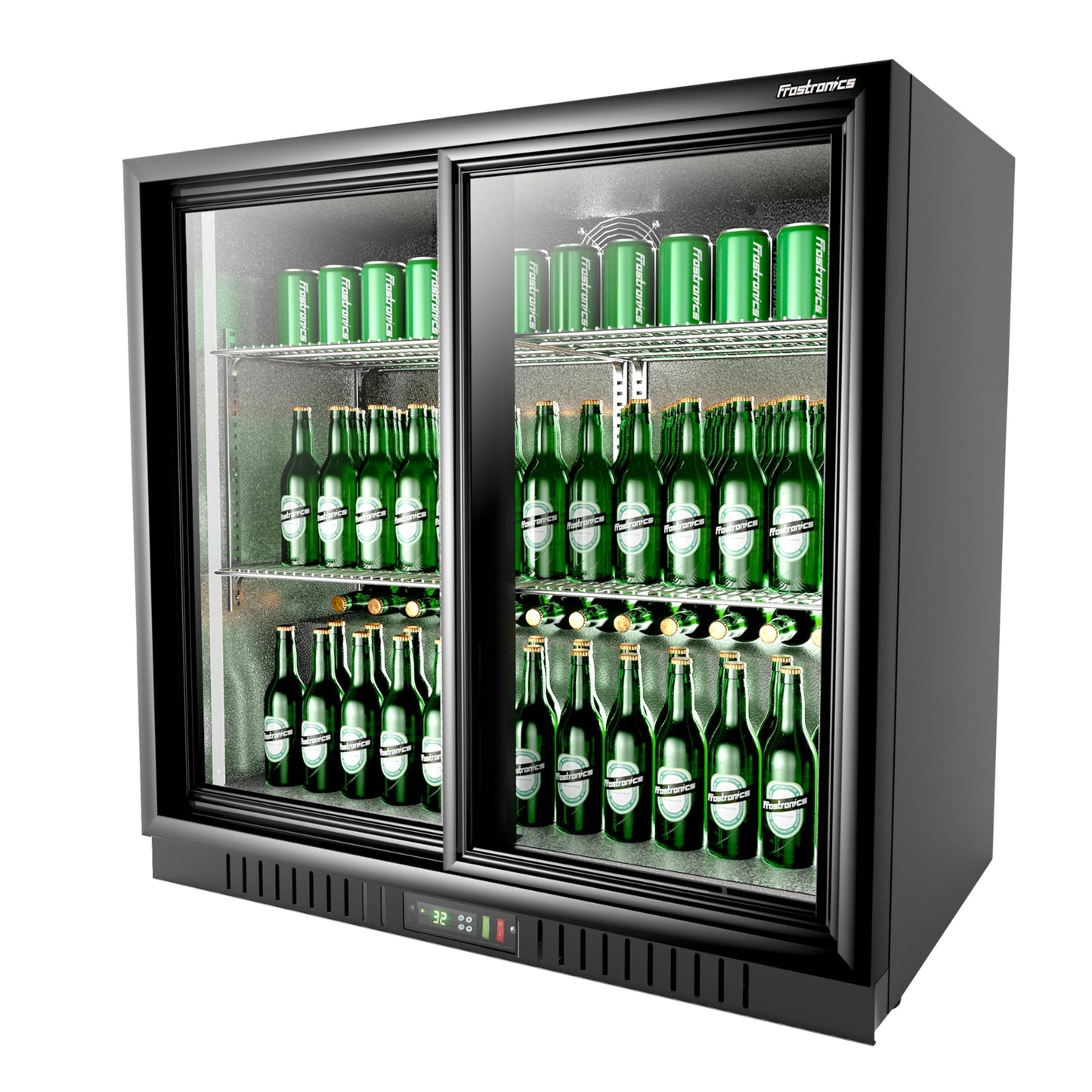 Frostronics 36 Inch 228 Cans Double Door Back Bar Beverage Cooler, 6.5 cu. ft. Under Counter Glass Bar Fridge With Sliding Door, Lockable, 32-50F Display Refrigerator, ETL & NSF7 Certified