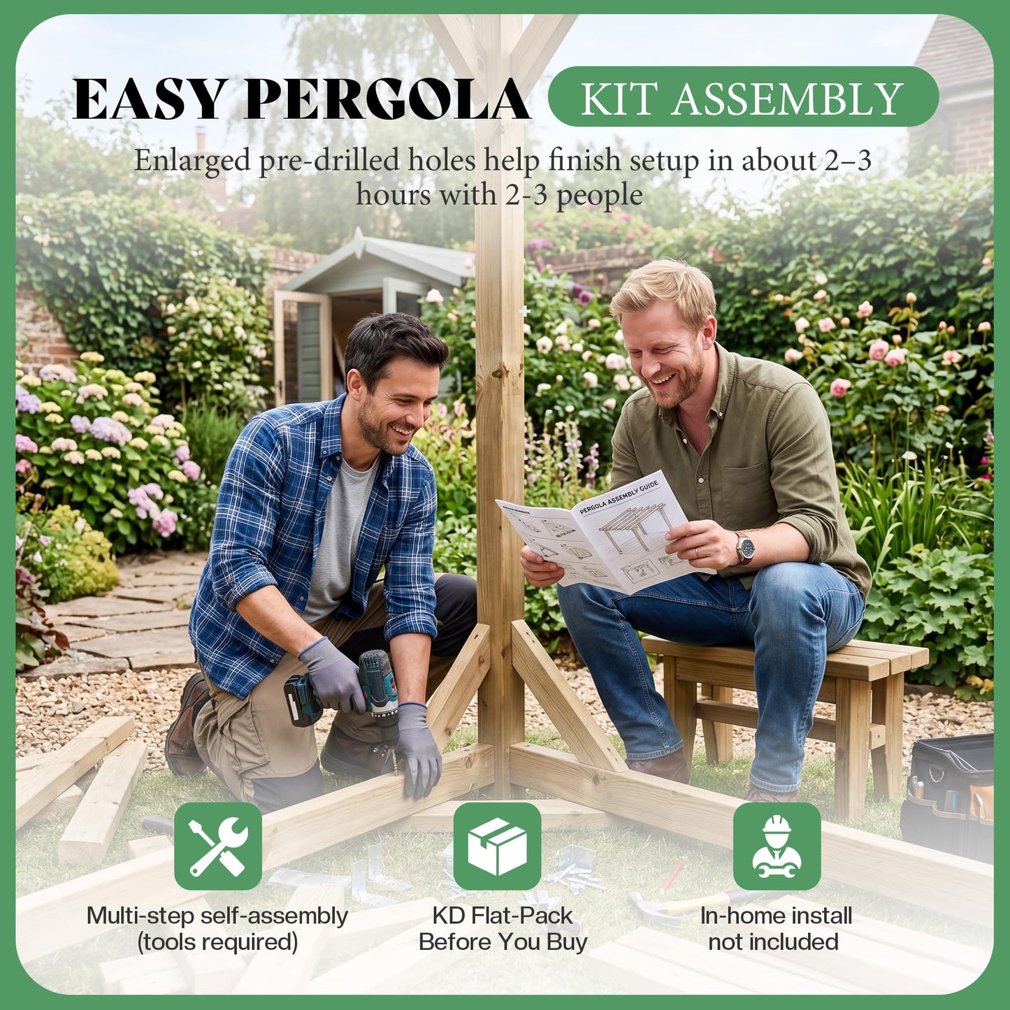 AMERLIFE 12x24 FT Outdoor Wooden Pergola, Large Wood Pergola for Backyard & Patio, Solid Cedar Wood Gazebo Structure with Flip Roof Design for Garden, Poolside & Outdoor Entertaining