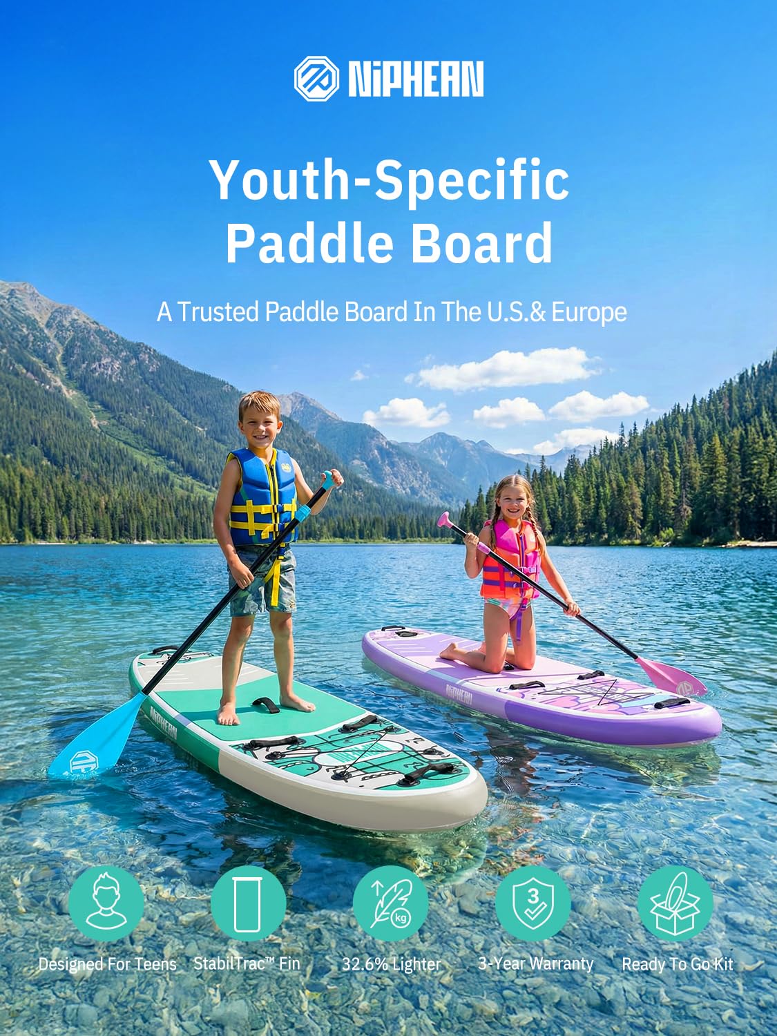 Niphean Inflatable Stand Up Paddle Board with Stabiltrac Fin Design and SUP Accessories, Anti-Slip EVA Deck, 10’6’’ Inflatable Paddle Boards for Adults & Youth of All Skill Levels