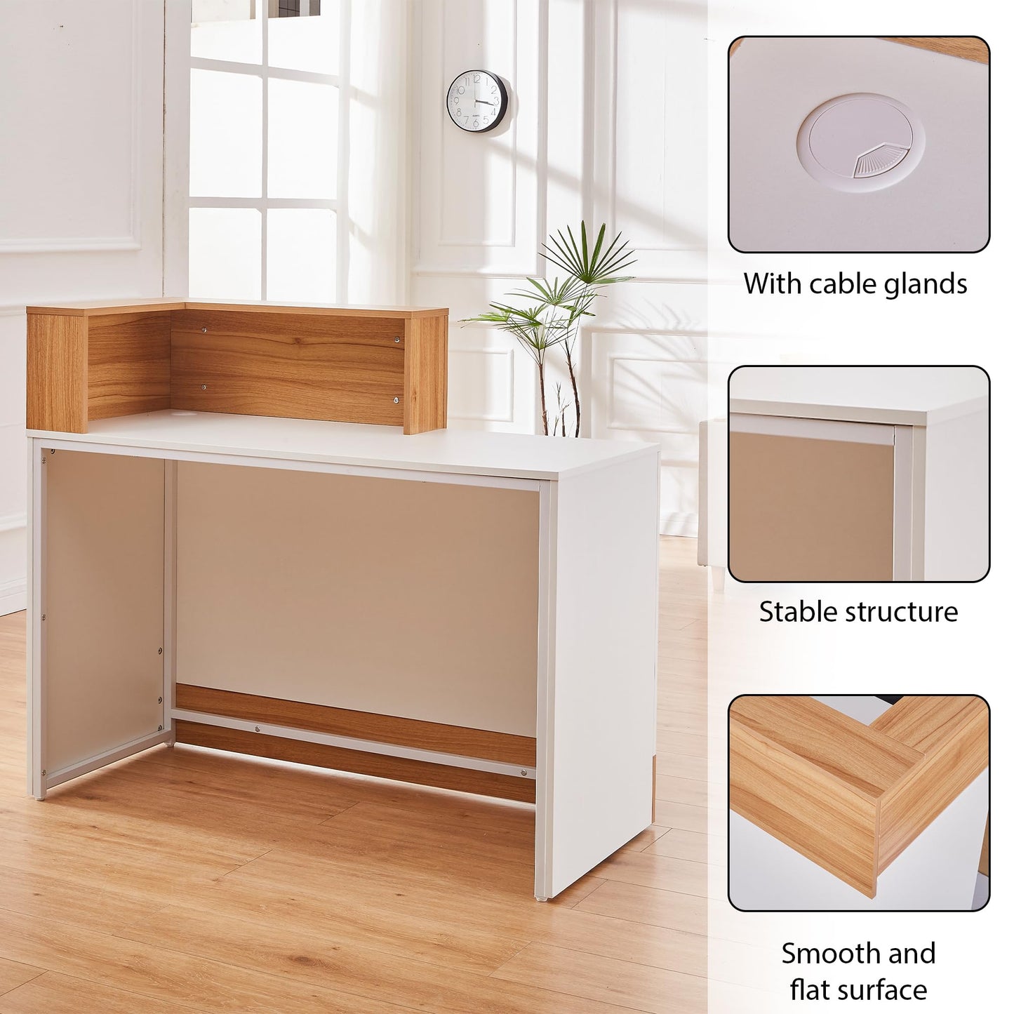Reception Desk with Counter,Modern Counter Table with Cable Grommet,47 inch Retail Counter for Checkout, Lobby, Beauty Salon,Barber and Small Company (Normal)