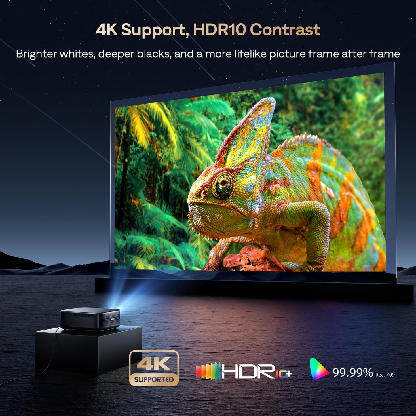 [2500 ANS ＆ 50W] Alvar Outdoor Projector 4K Support with WiFi 6 and Bluetooth, dbx-tv Sound, Built in NetfIix App & DoIby Audio Proyector, Auto Focus & Keystone Smart for Soccer Match