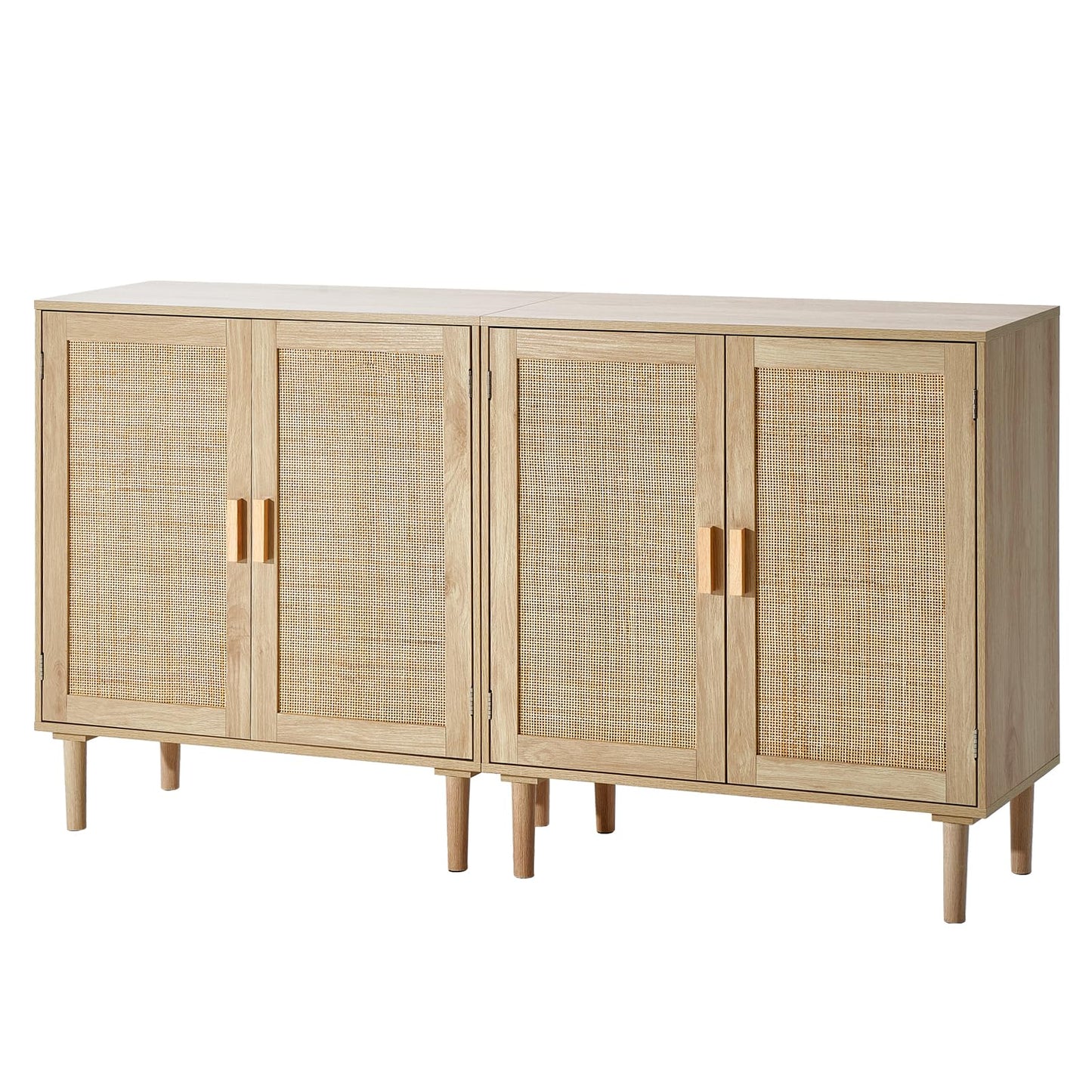 VEVOR Rattan Buffet Cabinet with Storage, 4 Magnetic Doors and Adjustable Shelves, Sideboard for Hallway, Living Room, Kitchen, Natural