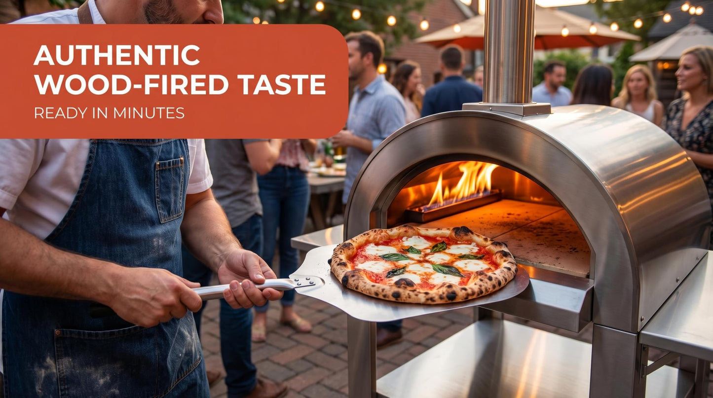 Wood Fired Pizza Oven Outdoor, 46 Inch Large Stainless Steel Wood Burning Camping Oven with Wheels & Accessories, Charcoal Outdoor Oven for Baking Roasting Grilling Searing, for Backyard Garden Patio